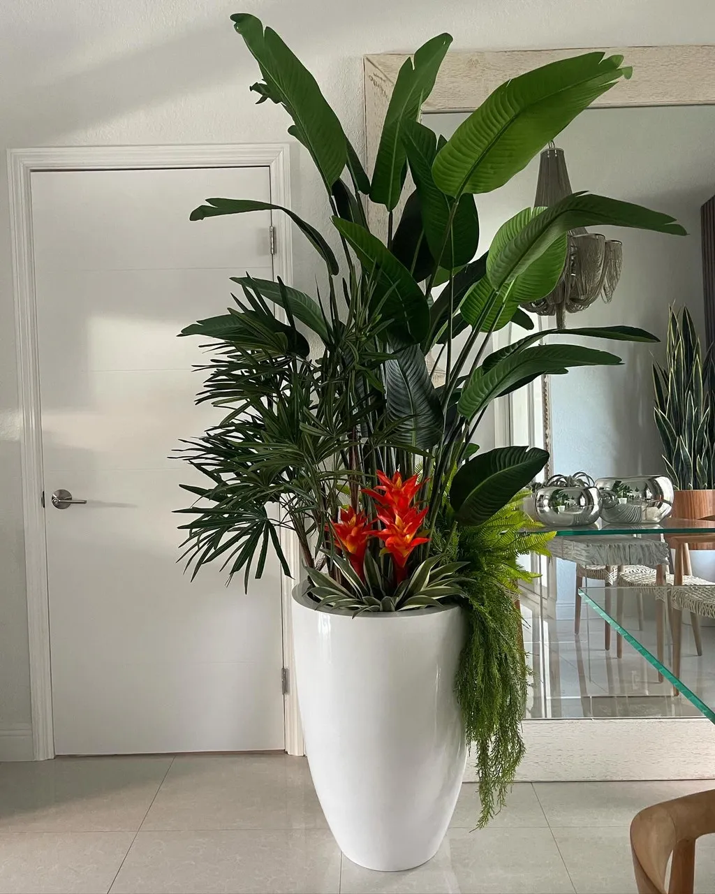 Tropical Mix Plants in Glossy White Brannan Planter ( With Flower Pots)