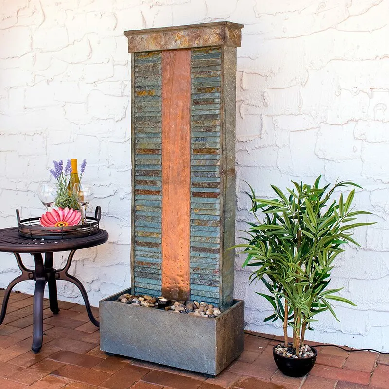 Outdoor Natural Stone Weather Resistant Floor Fountain with Light