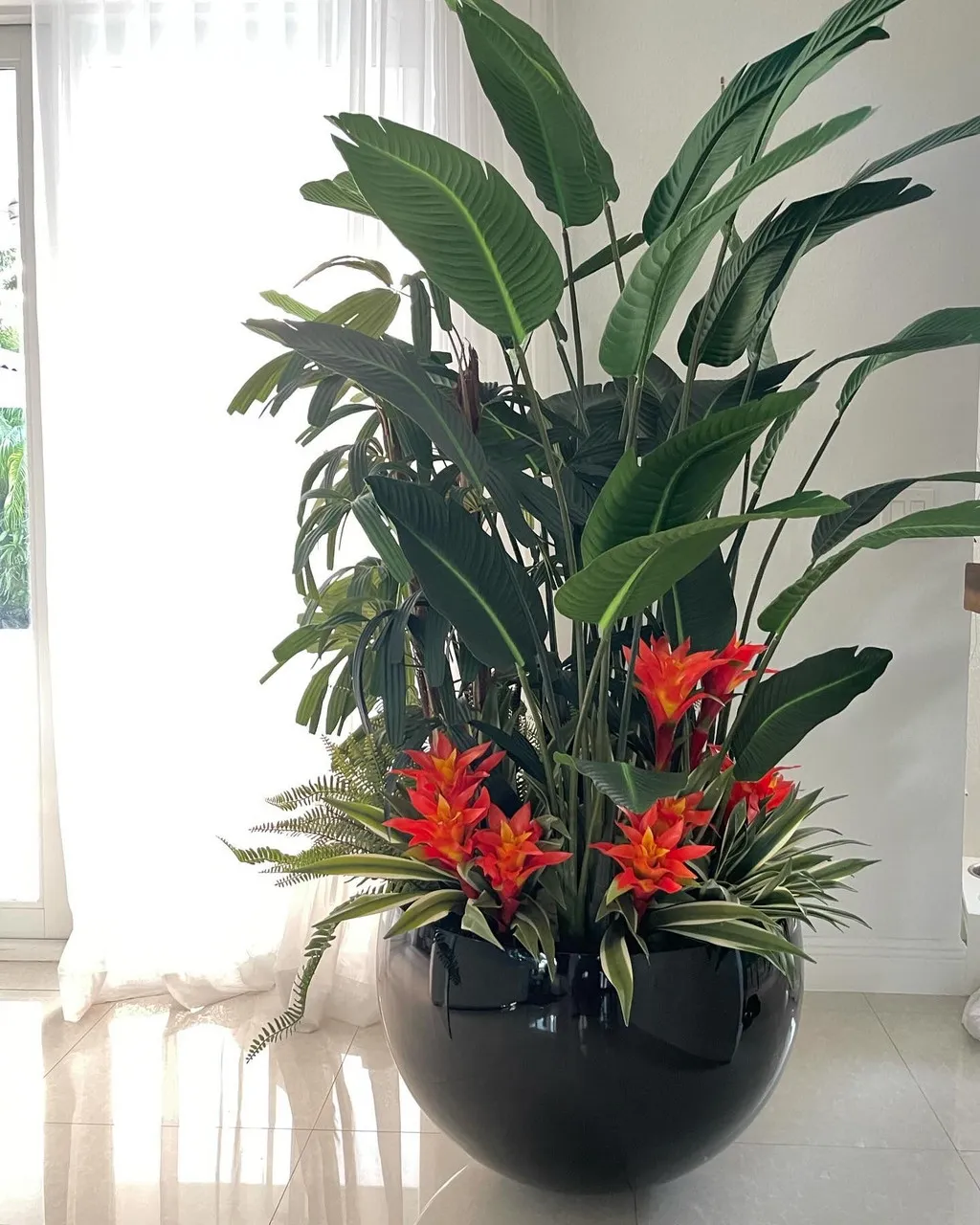 Tropical Mix Plants in Black Terragona Planter ( With Flower Pots)