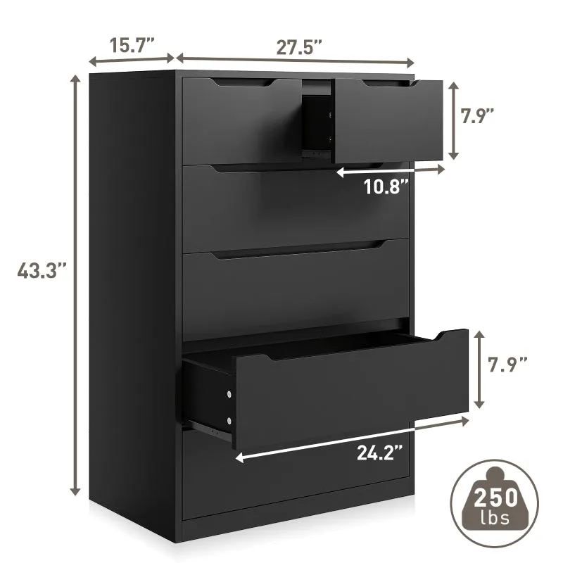 e Tall Black Dresser, Black Chest of Drawers, 6 Drawer Tall Dresser