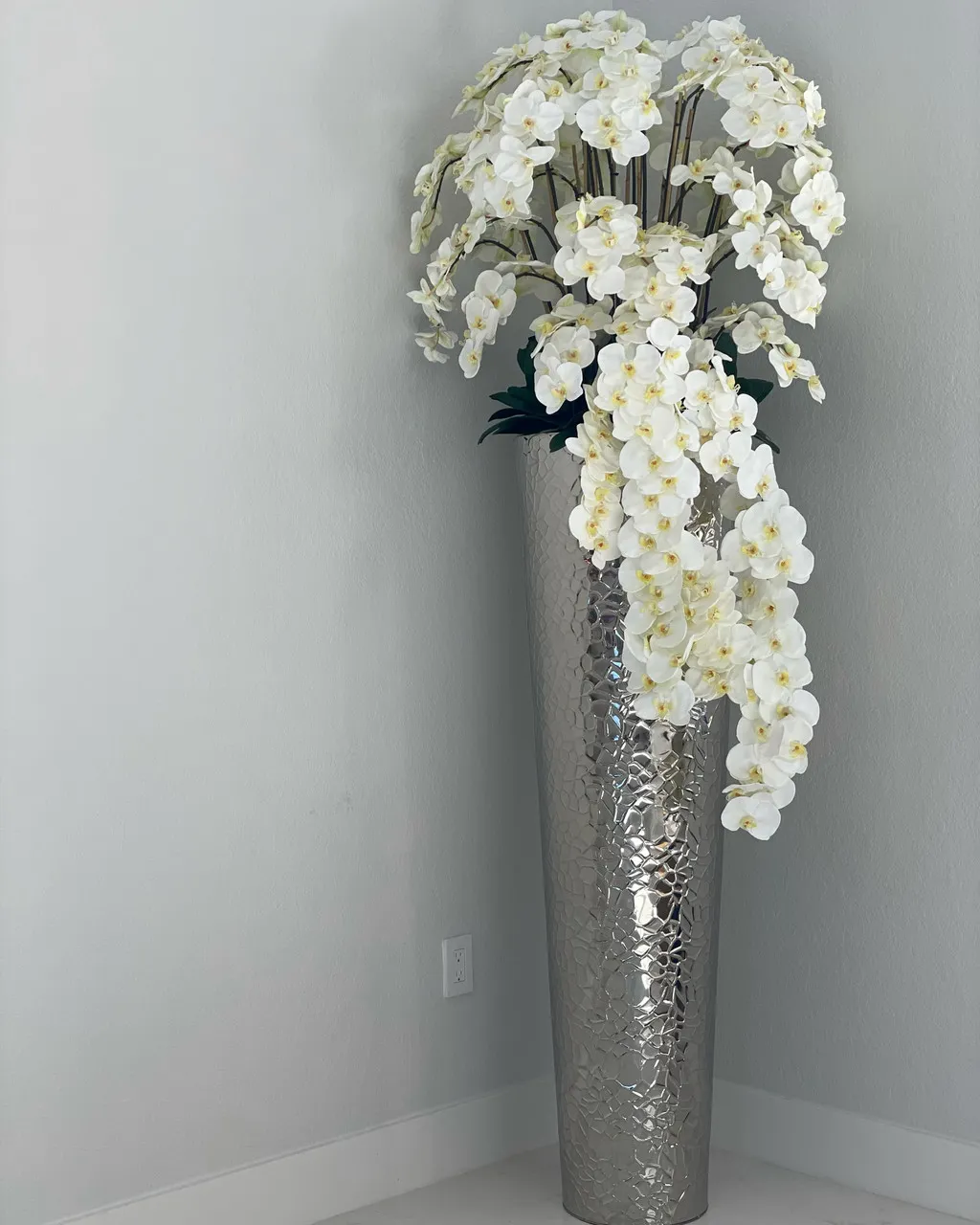 Extra Tall Hammered Planter With Cascading Phalaenopsis Orchids ( With Flower Pots)