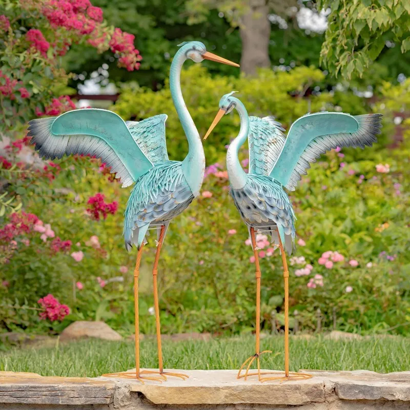 SET OF 2 ASSORTED IRON PARADISE CRANES