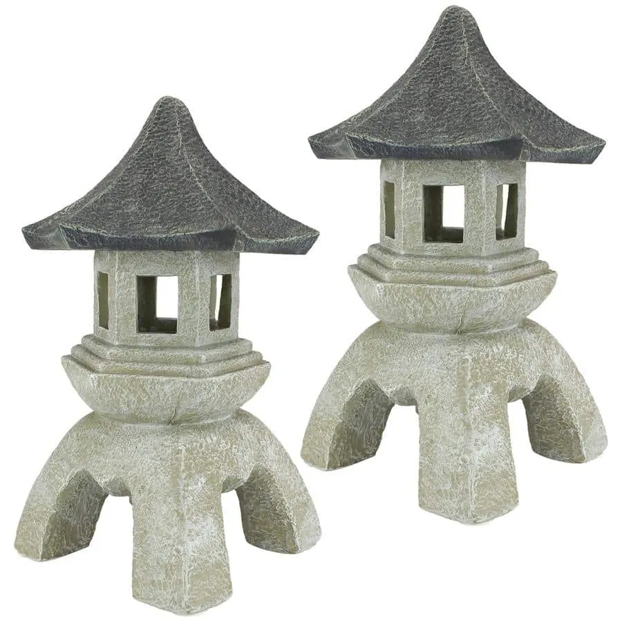 Large Pagoda Outdoor Lantern Sculptures (Set of 2)