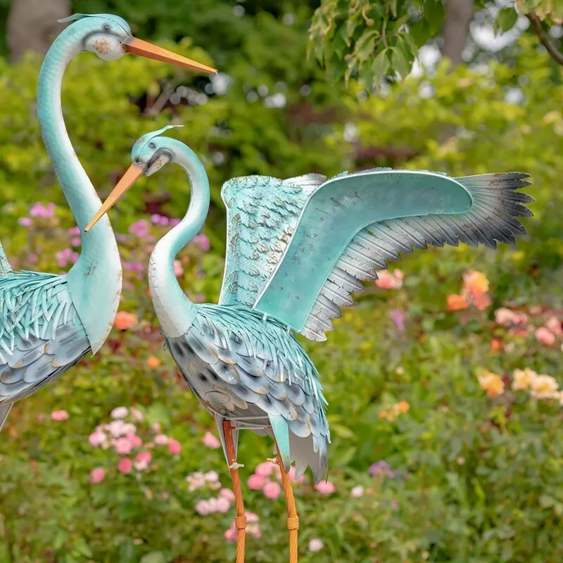 SET OF 2 ASSORTED IRON PARADISE CRANES