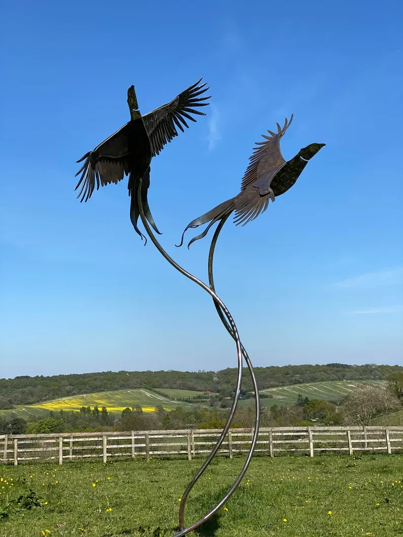 Large Metal Brace of Pheasants Modern Garden Sculpture