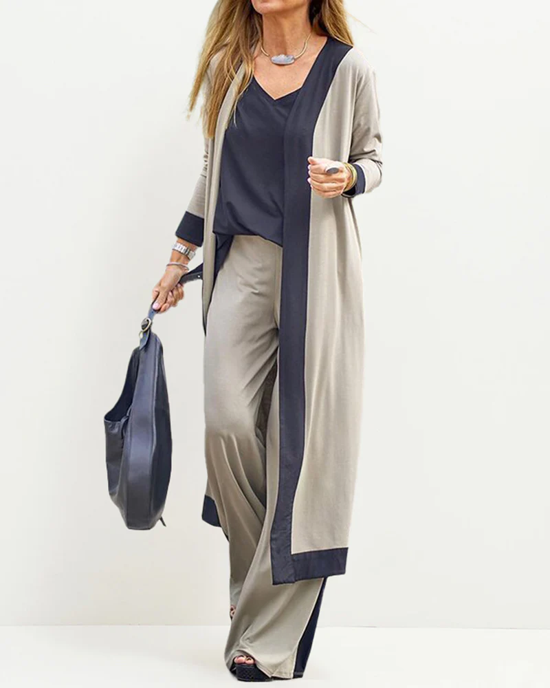 Cardigan Sets 3 Piece Pants Suits Dressy Casual Long Sleeve Lounge Sets Loose Fit Pajamas Set