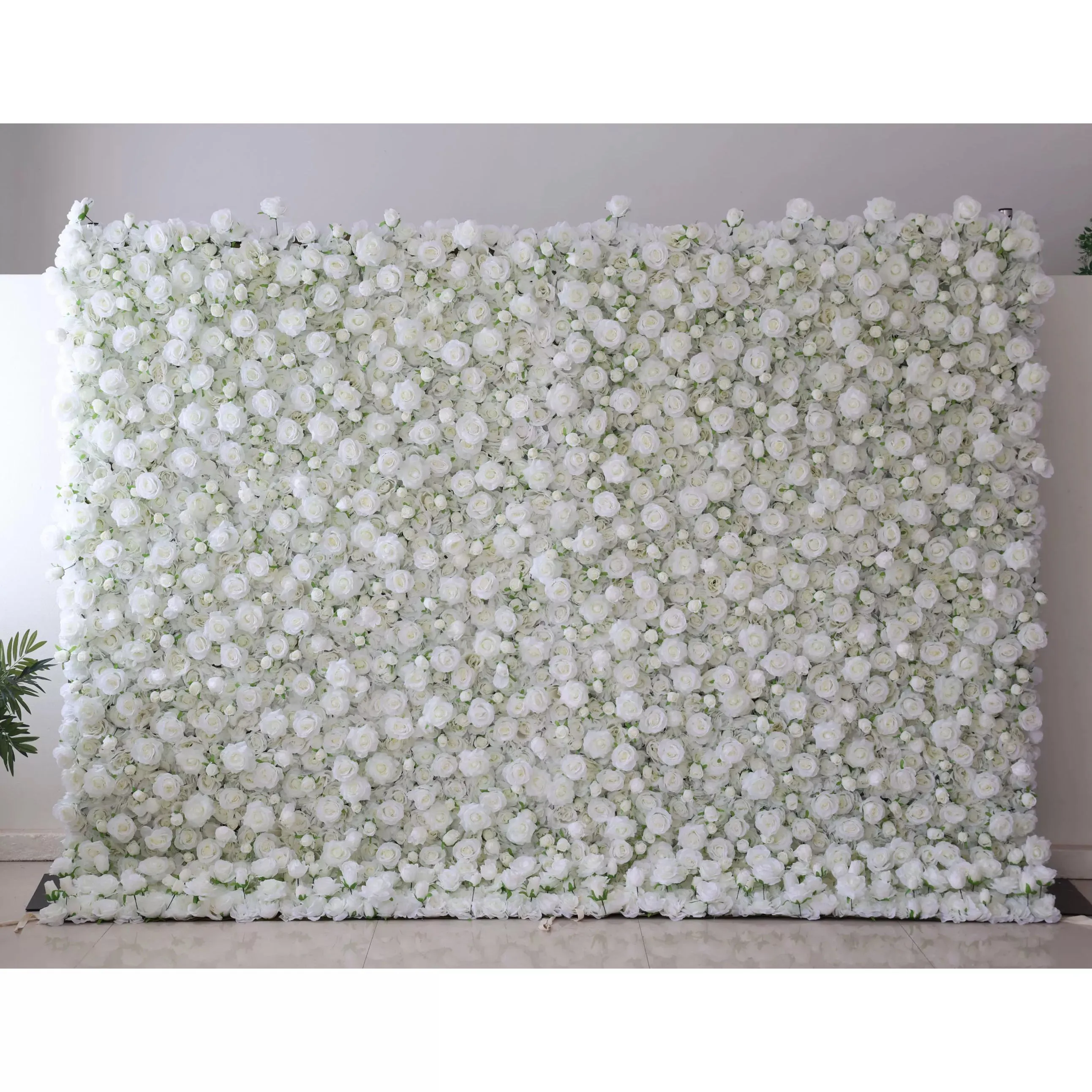 Flowers Artificial Floral Wall Backdrop: Whispering Whites: A Serene Sea of Snowy Blossoms-VF-283