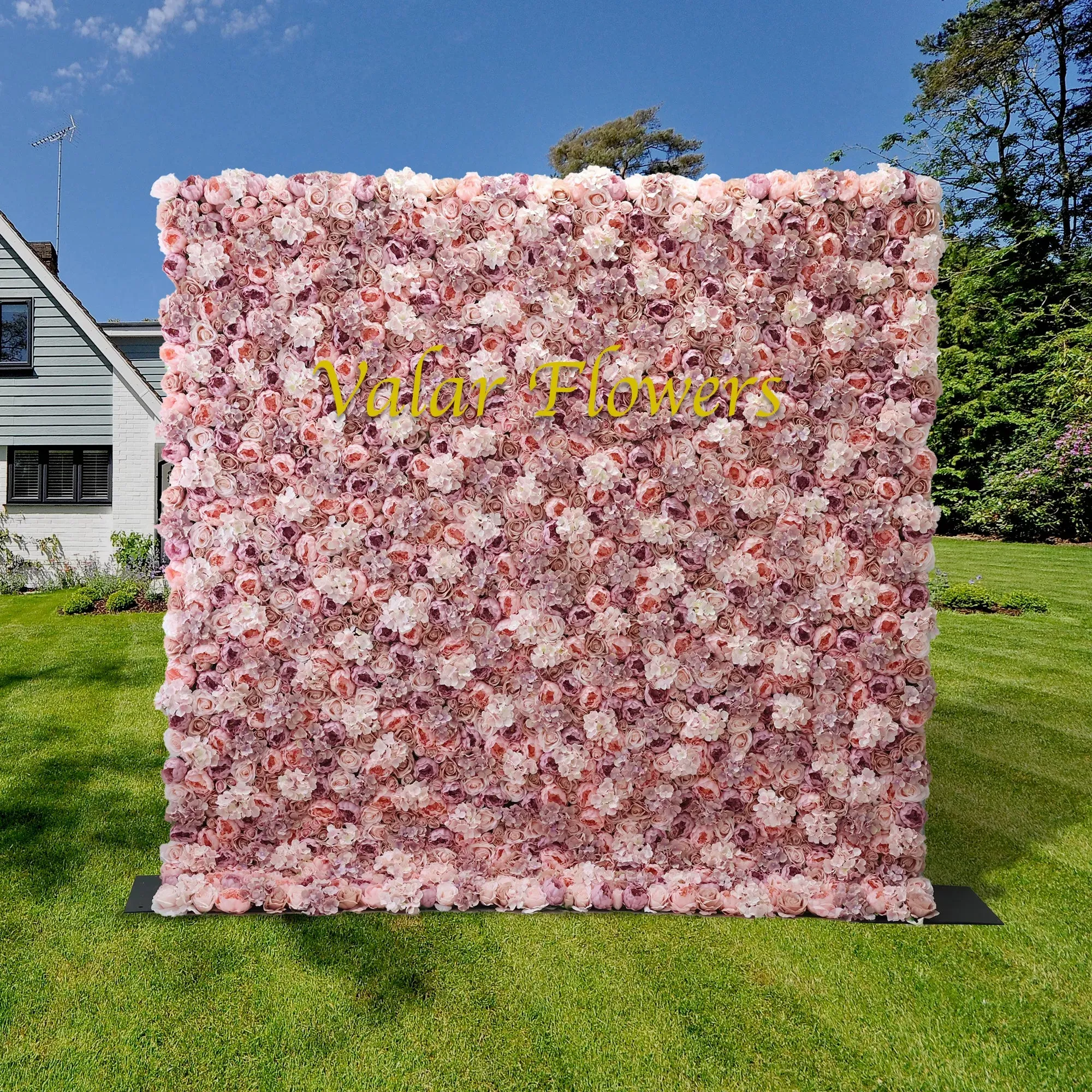 Roll Up Fabric Artificial Ruddy Pink Flower Wall Wedding Backdrop, Floral Party Decor, Event Photography-VF-021