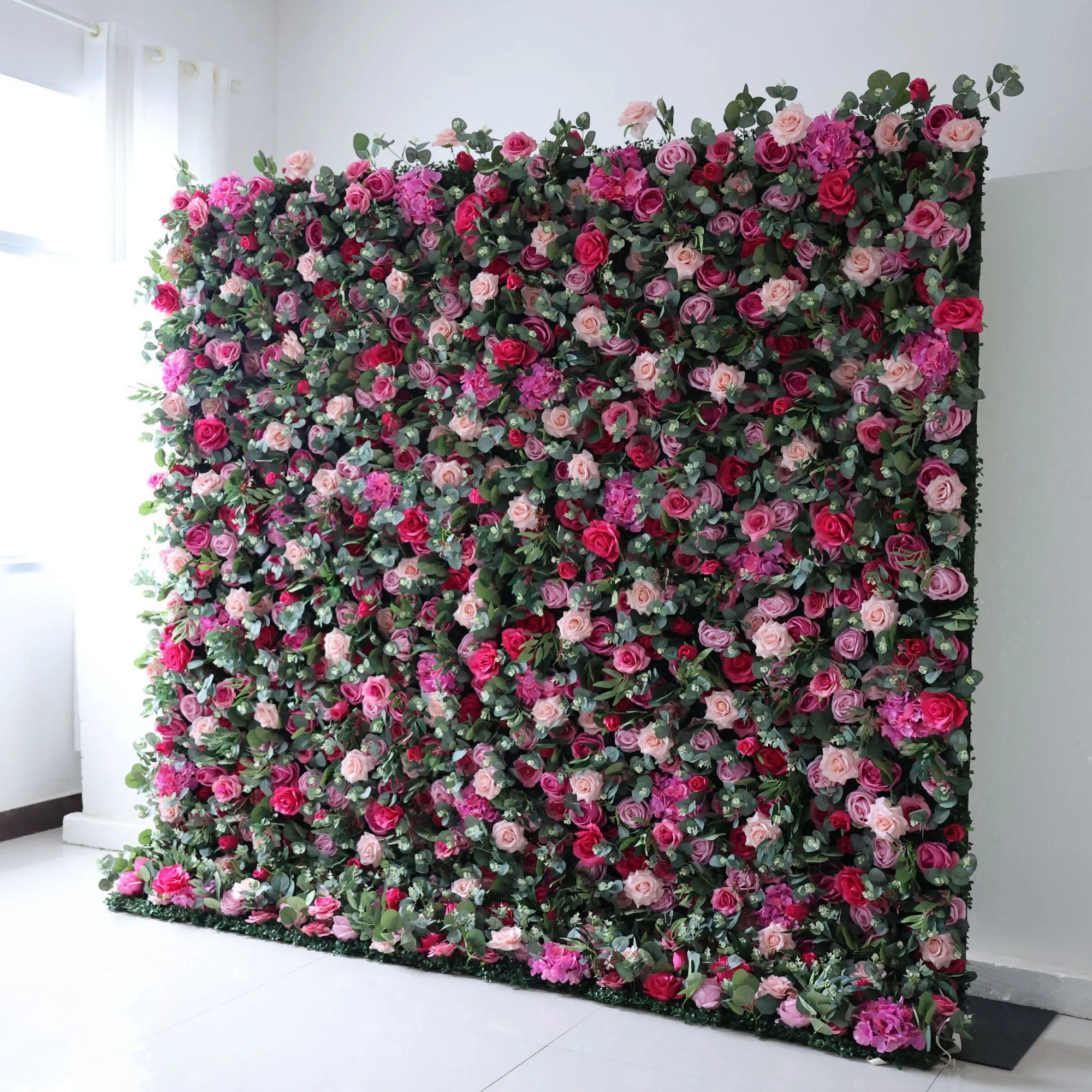Roll Up Fabric Artificial Flower Wall Wedding Backdrop, Floral Party Decor, Event Photography-VF-362