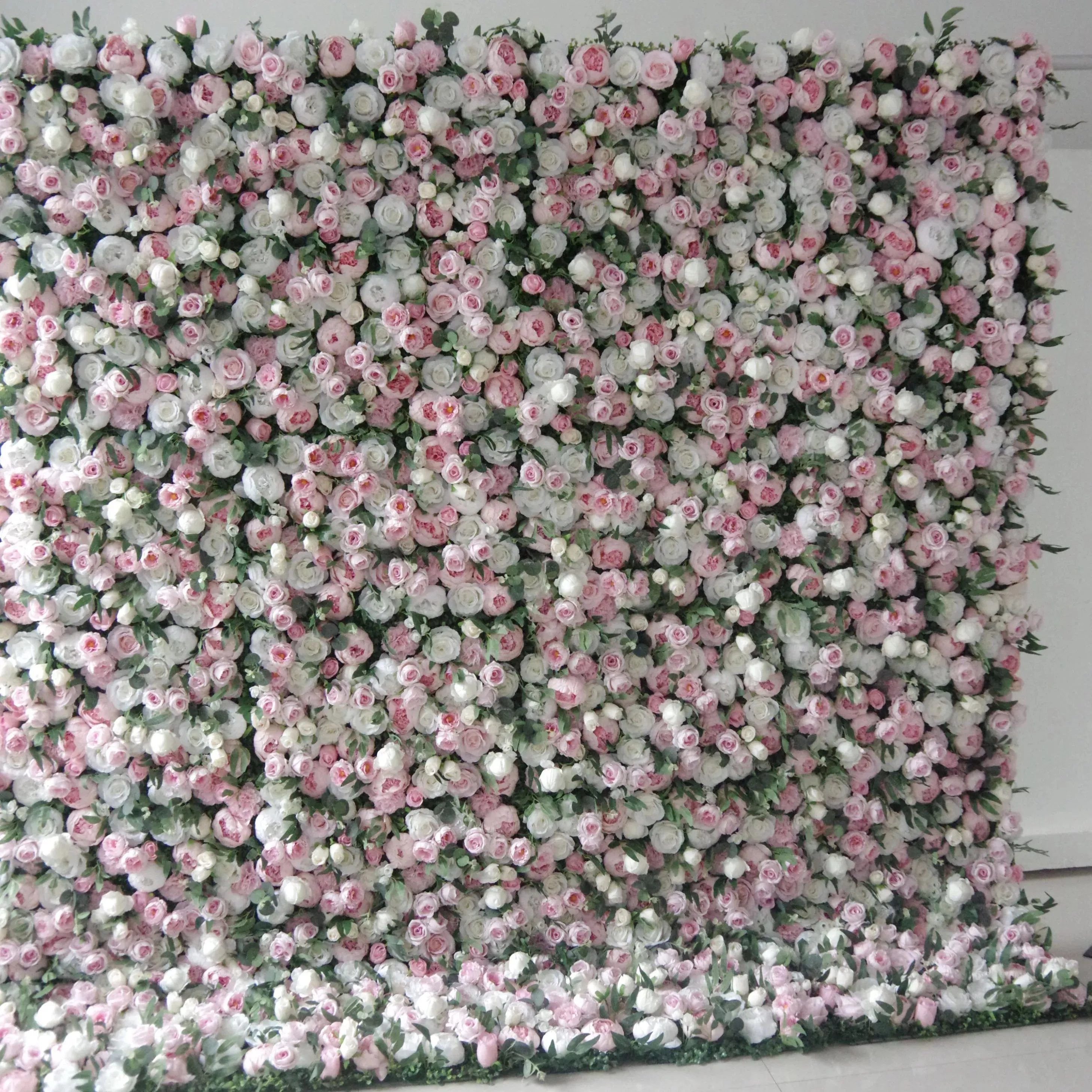 Roll Up Fabric Artificial Mixed Pinky and White Floral Wall Wedding Backdrop, Floral Party Decor, Event Photography-VF-082