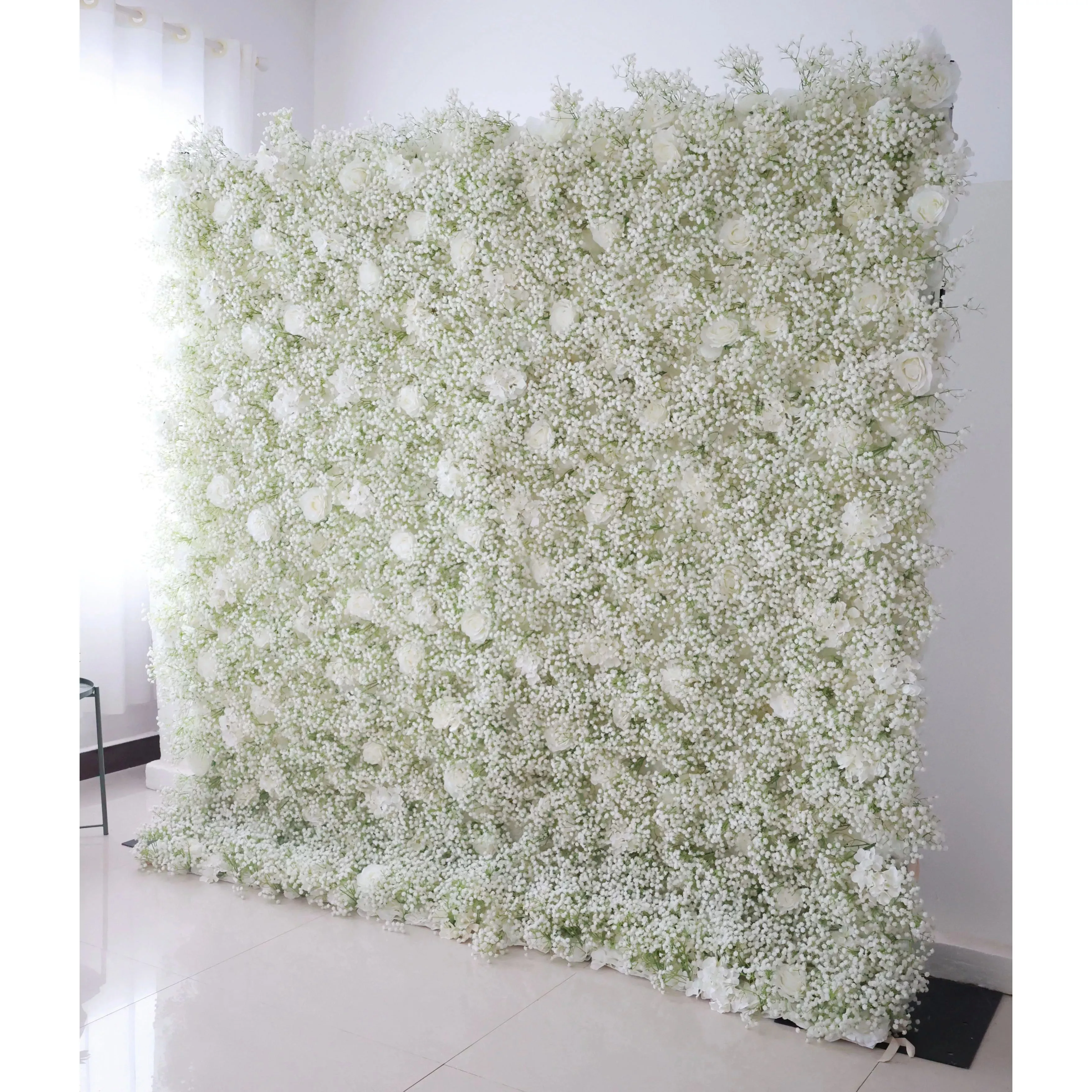 Flowers Artificial Floral Wall Backdrop: Elysian Garden Artificial Floral Wall Backdrop: Ethereal White Blossoms Edition-VF-268