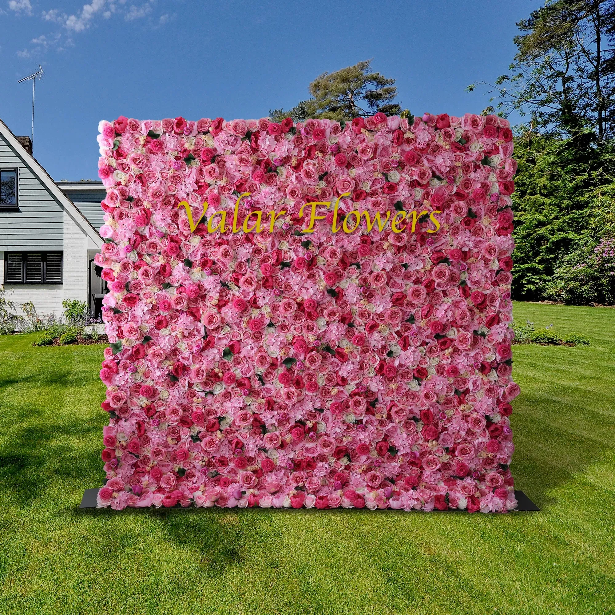 Roll Up Fabric Artificial Flower Wall Wedding Backdrop, Floral Party Decor, Event Photography-VF-031
