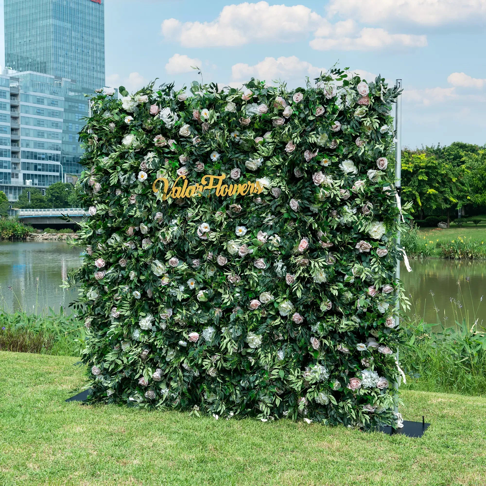 Flowers 3D Flowers Green Lush and Deluxe Floral Wall | Premium Artificial Roses Display for Events & Weddings Backdrop and Photography-VF-373