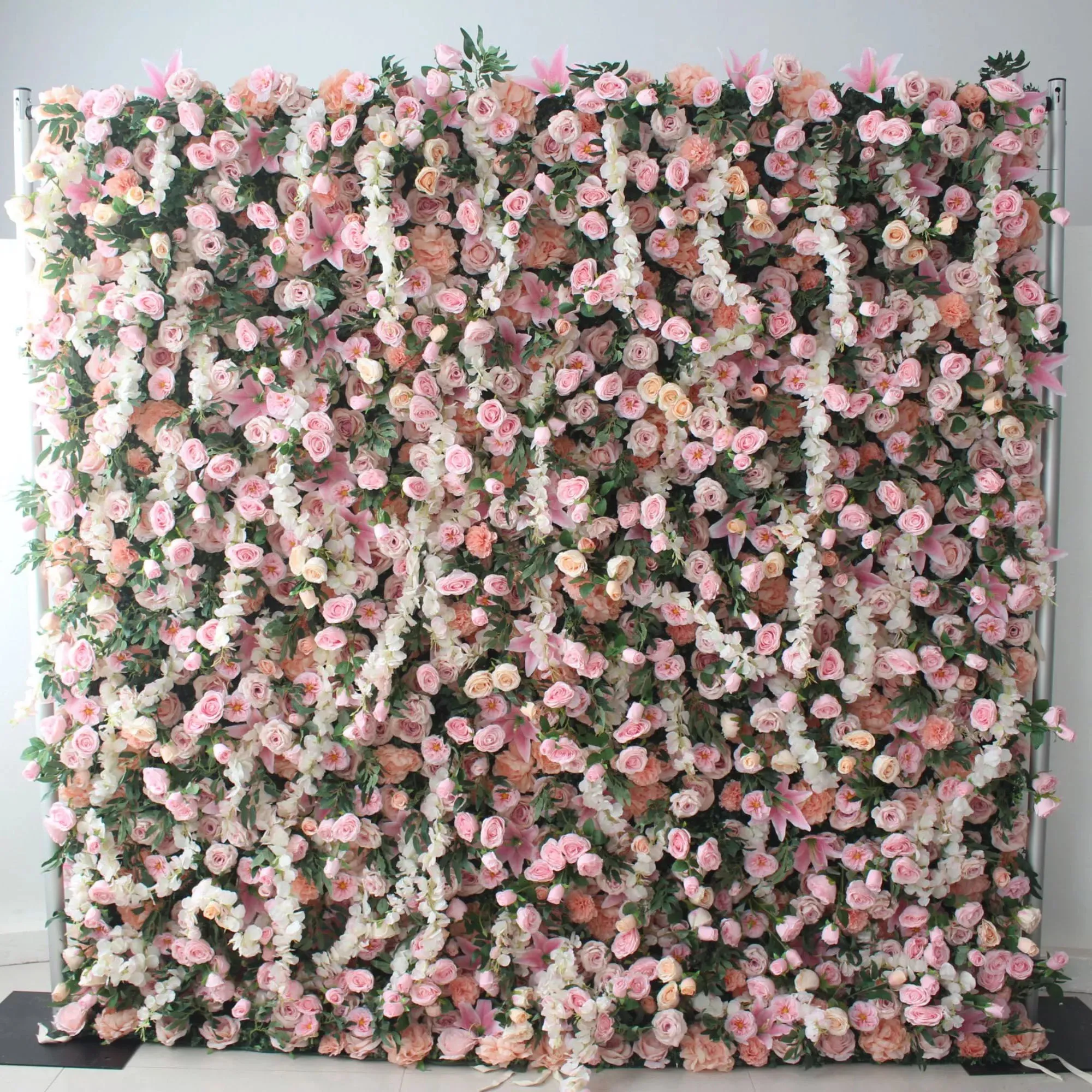 Roll Up Fabric Artificial Flower Wall Wedding Backdrop, Floral Party Decor, Event Photography-VF-125