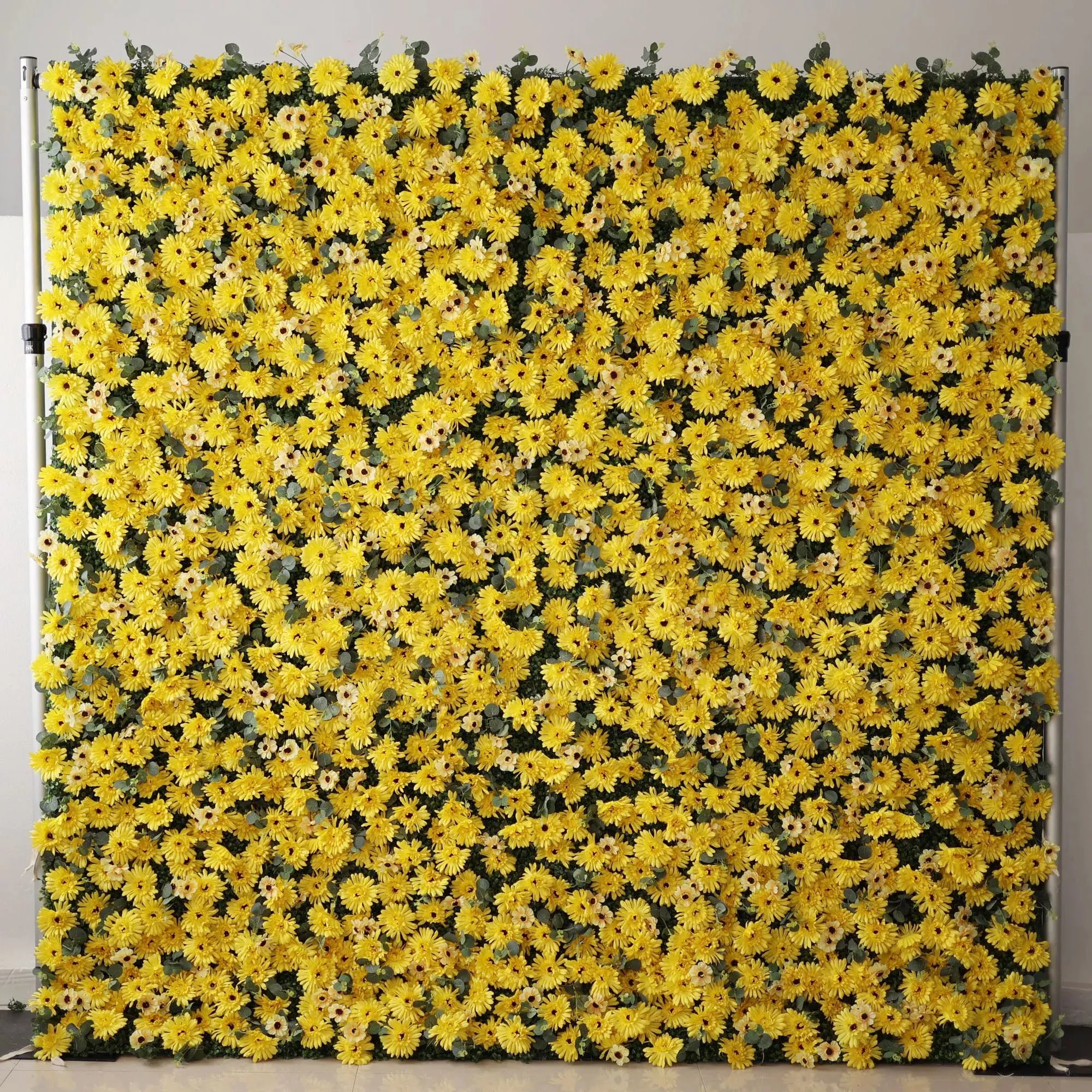 Roll Up Fabric Artificial Burnt Yellow Euryops Pectinatus Flower Wall Wedding Backdrop, Floral Party Decor, Event Photography-VF-069