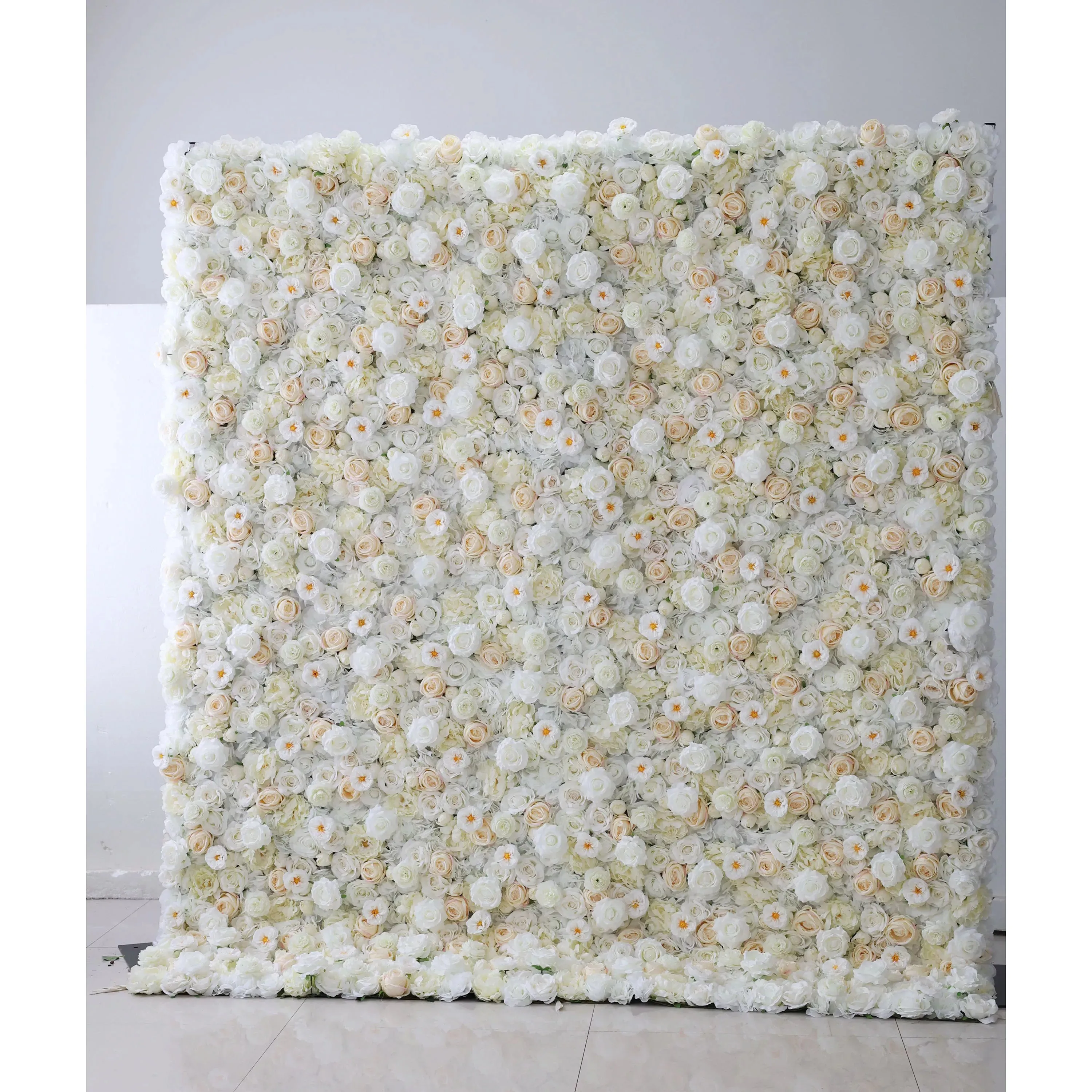 Flowers Artificial Floral Wall Backdrop: Whispering White - The Ethereal Elegance Collection-VF-263