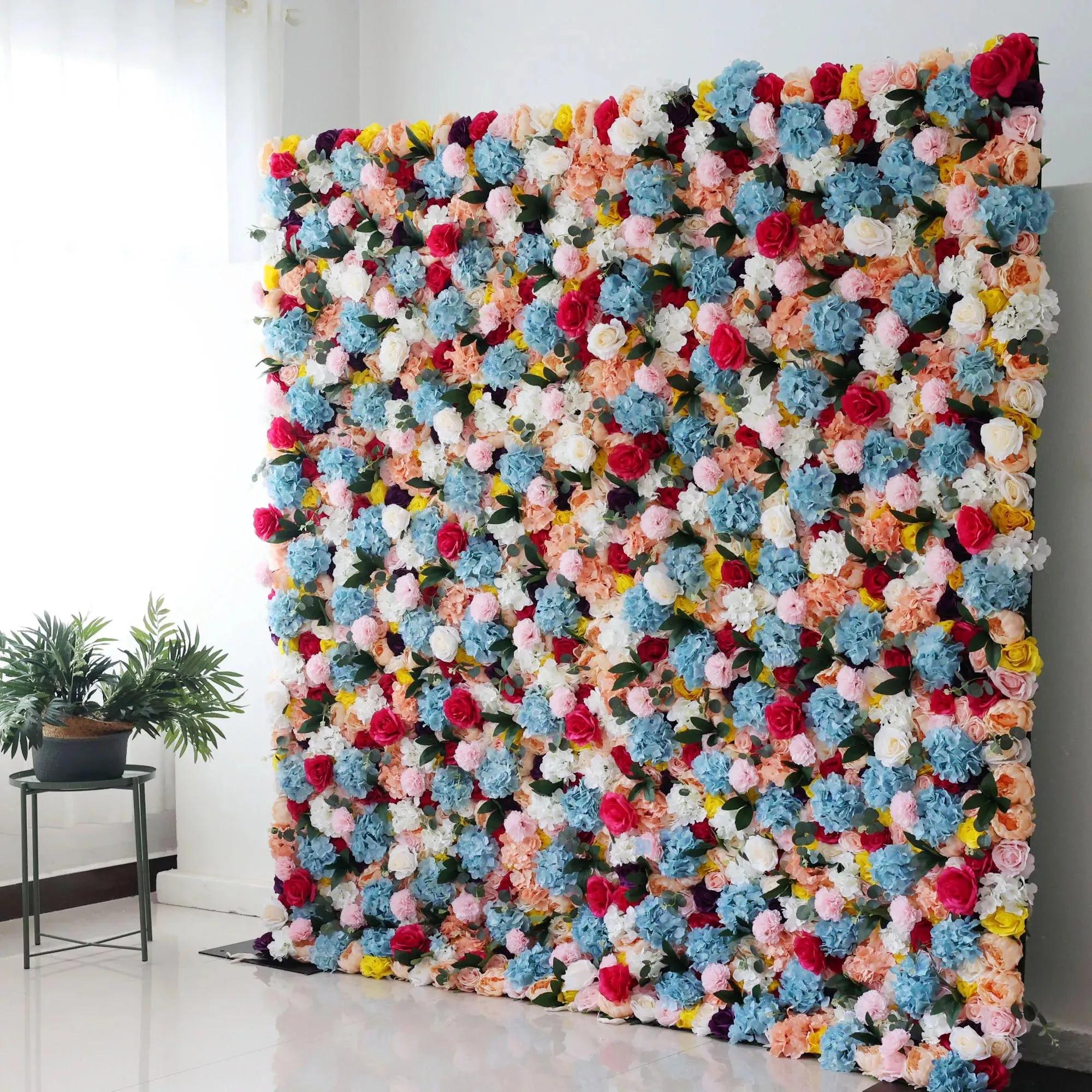 Flowers Artificial Floral Wall Backdrop: Blooming Spectrum - A Vibrant Symphony of Colors-VF-243