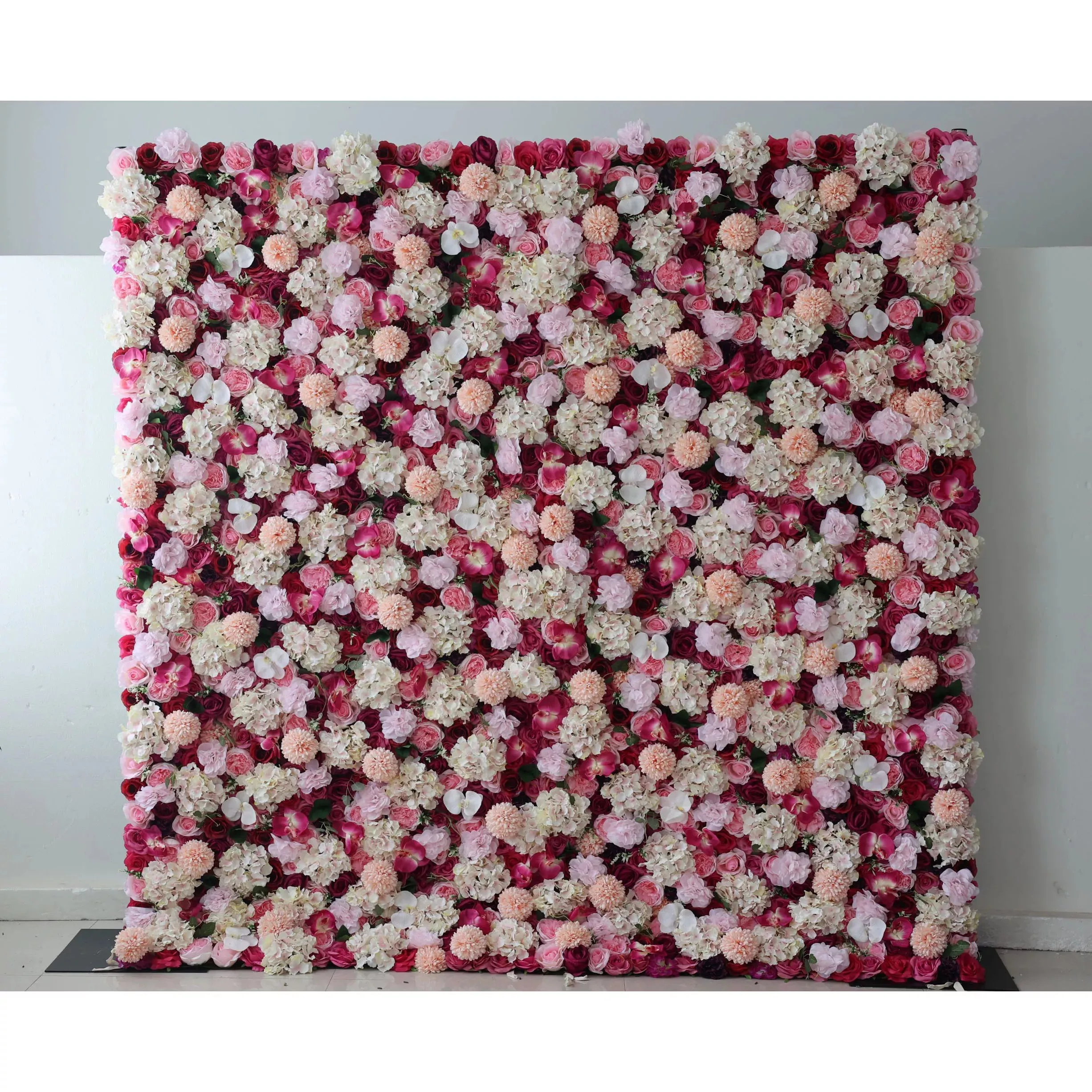 Roll Up Artificial Flower Wall Backdrop: Roseate Radiance - A Tapestry of Tenderness and Timeless Elegance-VF-233
