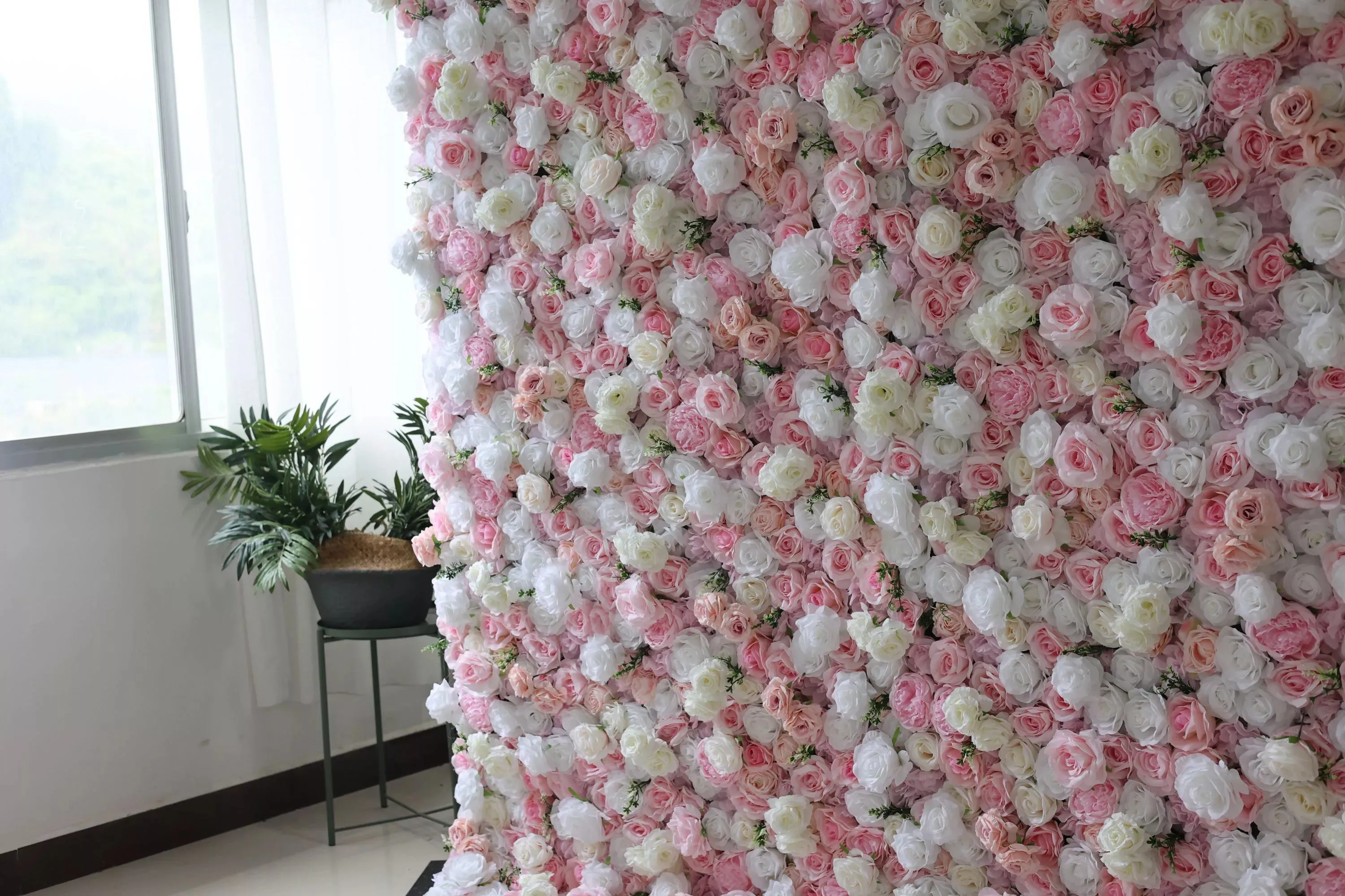 Flowers Artificial Floral Wall Backdrop: Pink Blush Ballet - A Gentle Waltz of Pastel Roses-VF-253