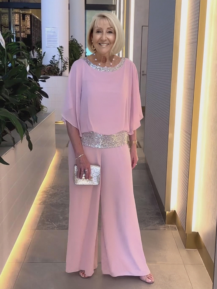 Traje túnica giratorio con lentejuelas rosas de talla grande