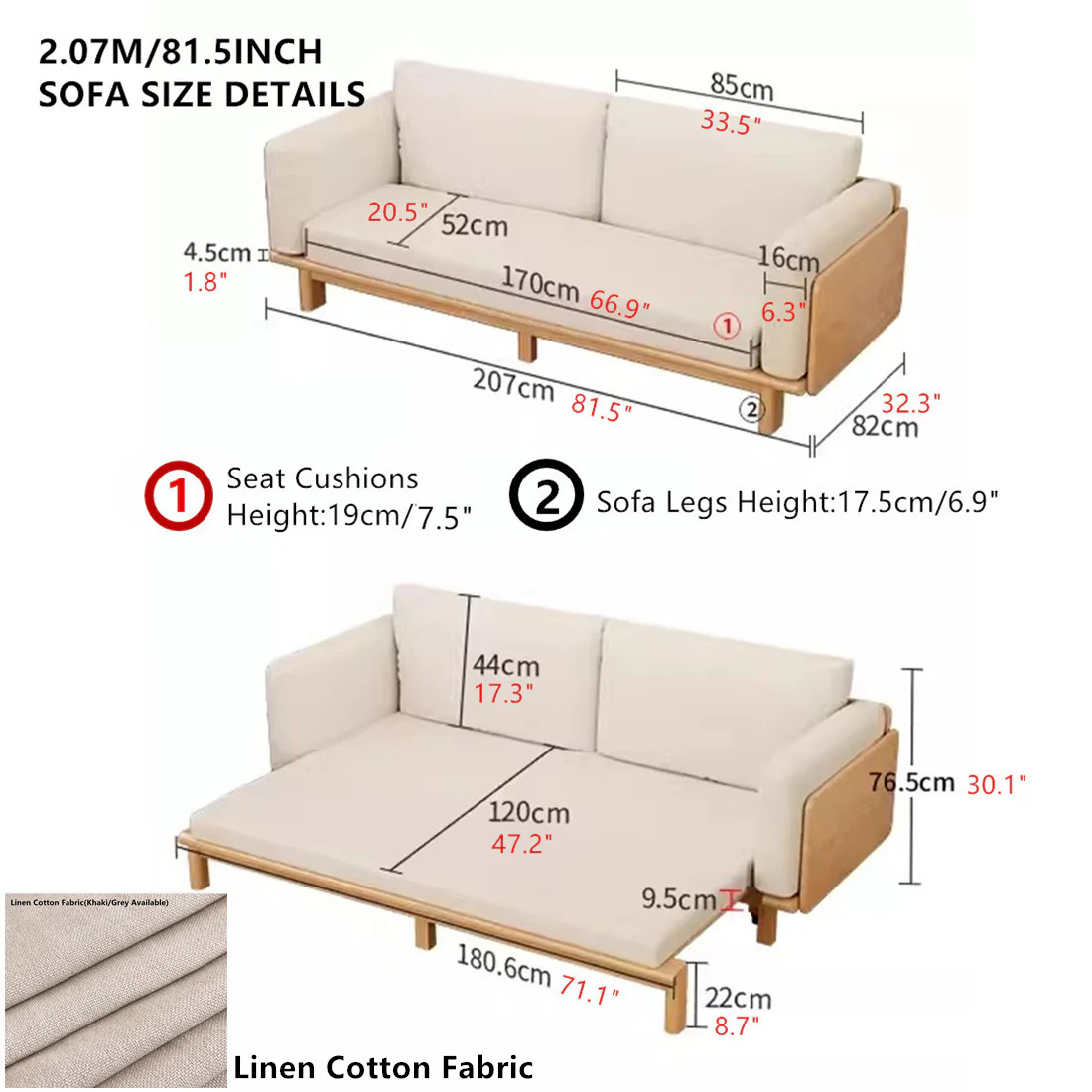 Sofá cama de madera maciza Japandi