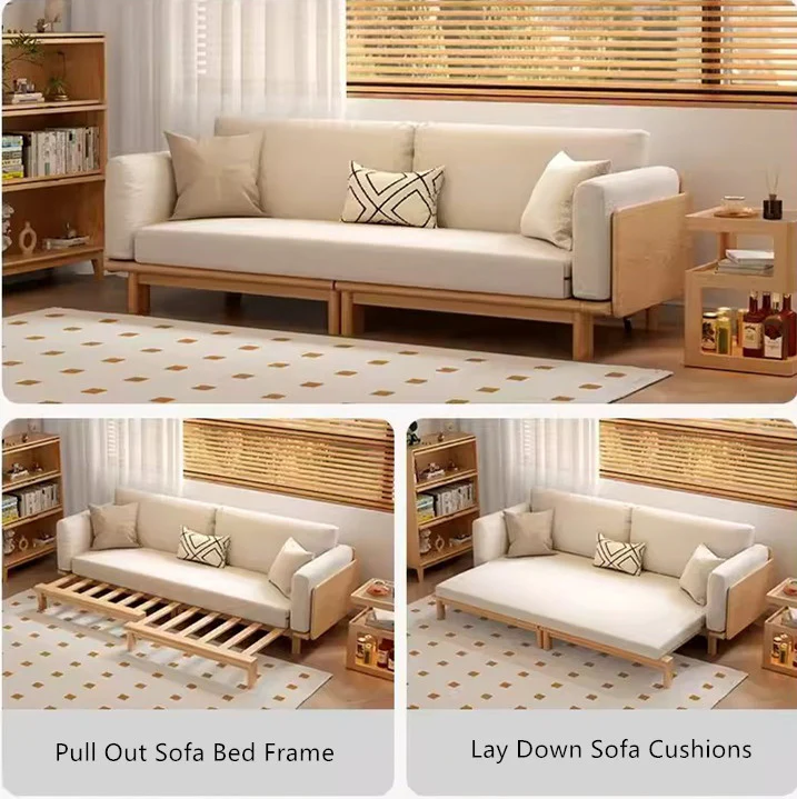 Sofá cama de madera maciza Japandi