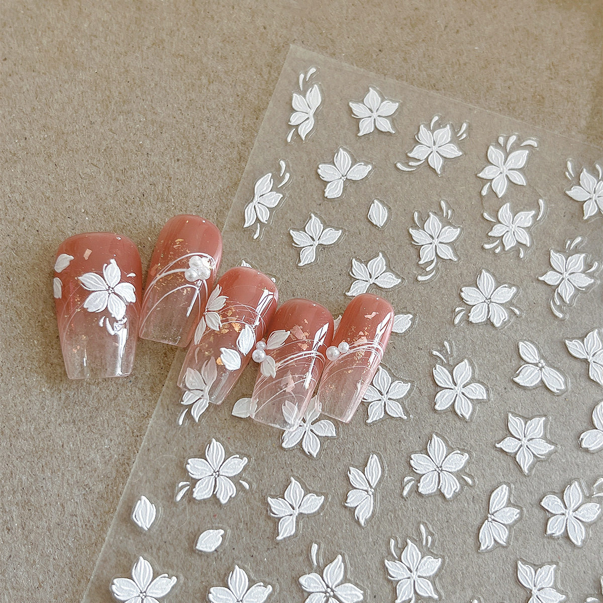White relief flower nail decal sticker（YT-3854）