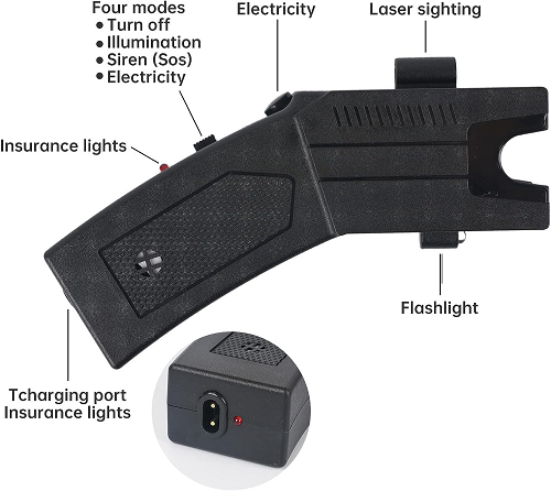 VIPMOK Taser Stun Gun + LED + Siren + Laser + 3 Air Cartridges