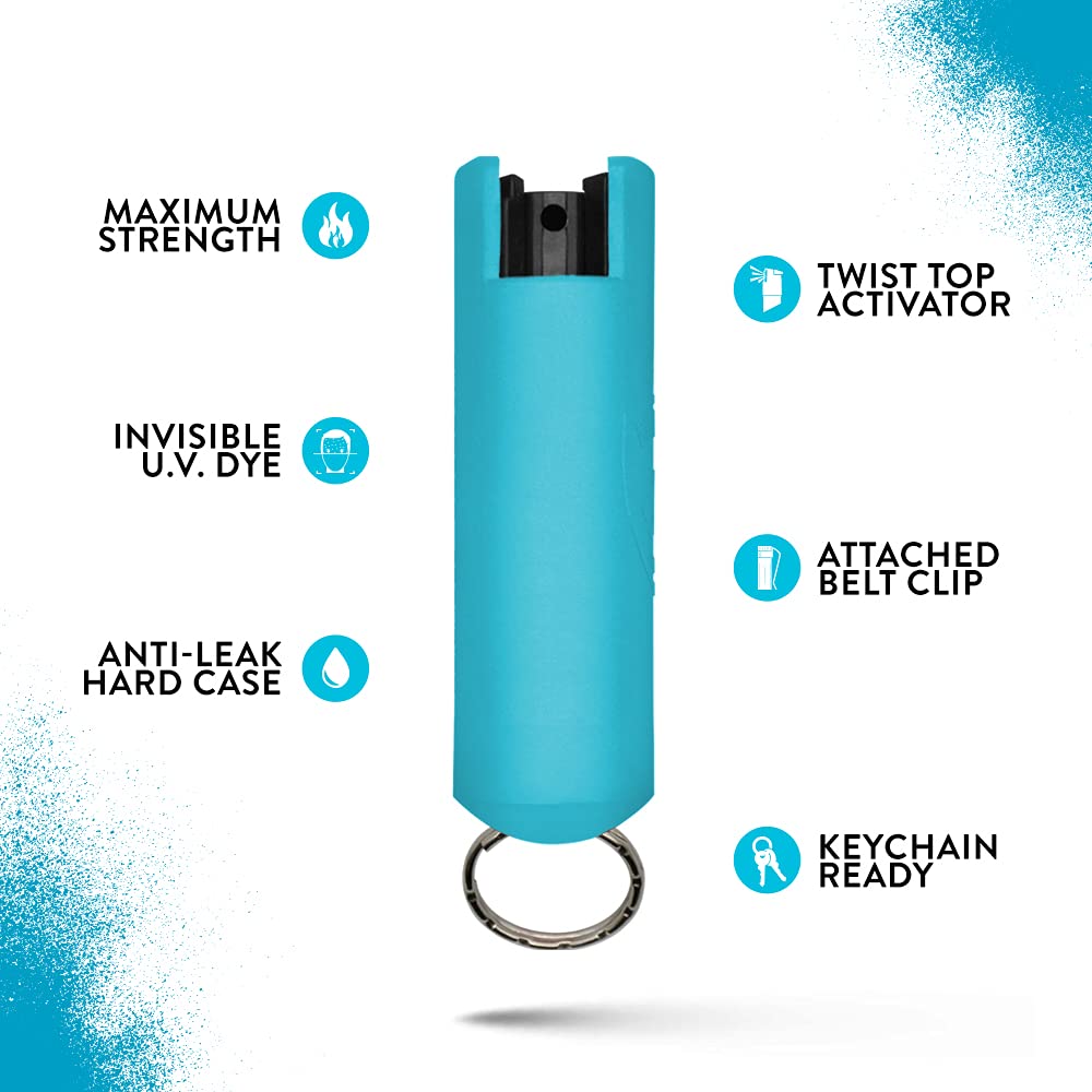 Quick Action Pepper Spray, Self Defense Spray with Belt Clip For Easy Carry & Fast Access, Maximum Police Strength OC Spray, 16-ft Range, keychain ready
