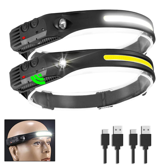 Zoomable Induction Headlamp XPG+COB LED Head Lamp with Built-in Battery Flashlight USB Rechargeable 6 lighting Modes Head Torch
