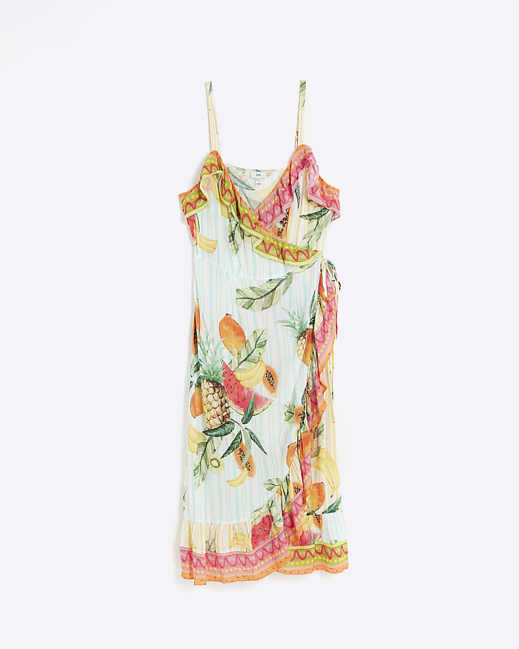 Yellow frill wrap beach midi dress