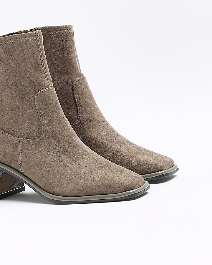 Grey wide fit block heel sock boot