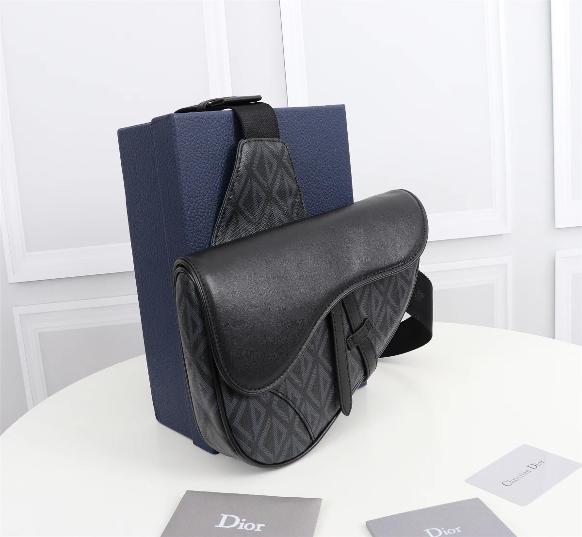 Dior Shoulder Bags SADDLE BAG Black CD Diamond Canvas and Smooth
