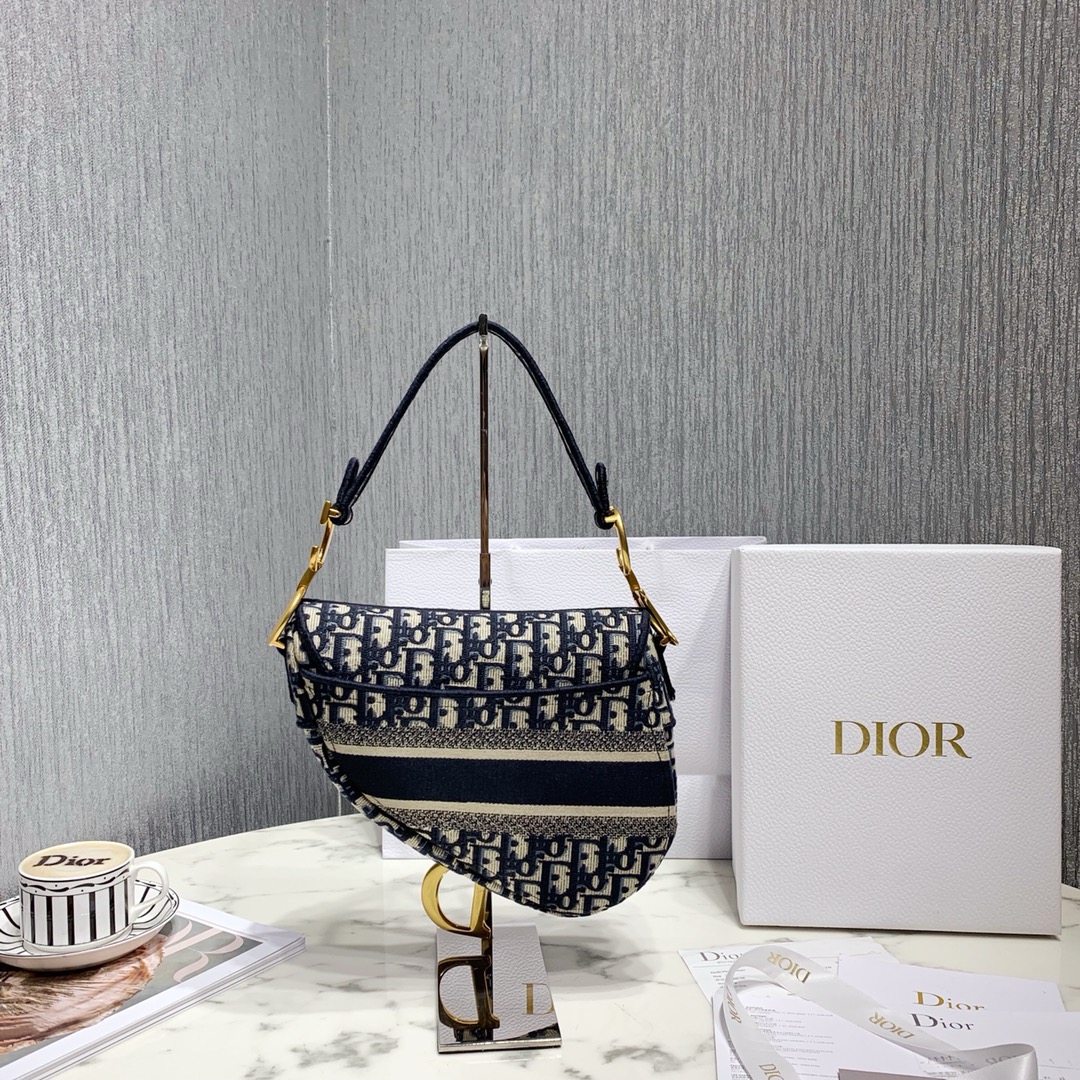 Dior SADDLE Bag Blue Dior Oblique Embroidered Velvet
