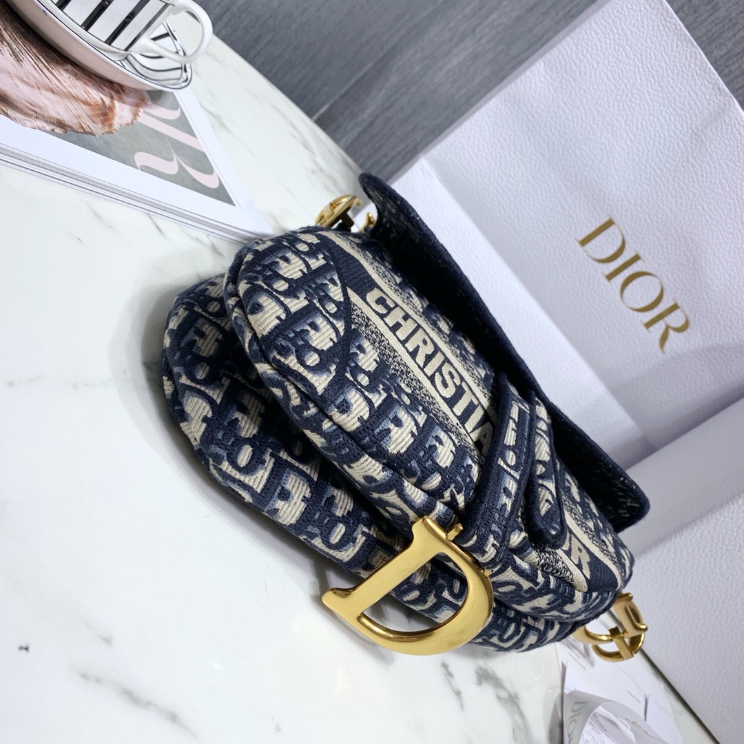 Dior SADDLE Bag Blue Dior Oblique Embroidered Velvet