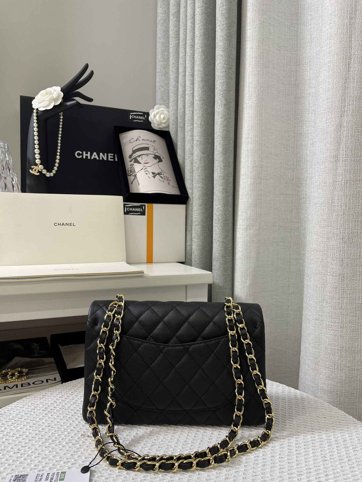 Chanel Classic Flag Bag Small Classic Double Flap Black Caviar Gold ...