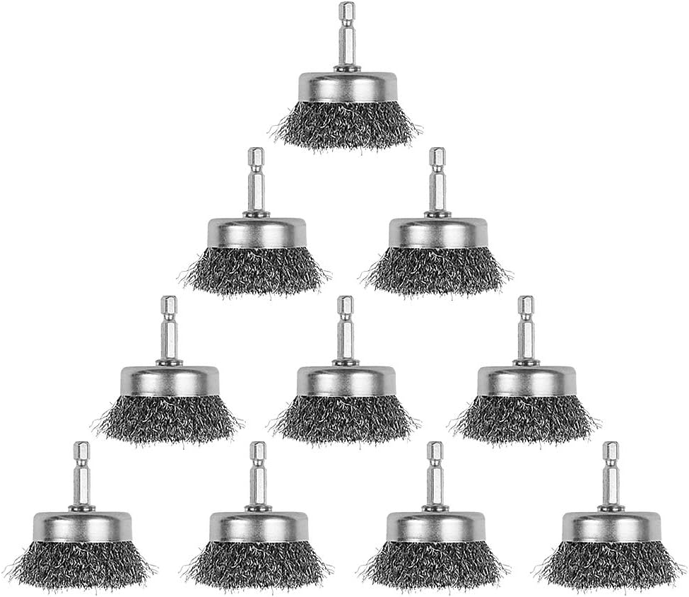 10 Pack Wire Cup Brush with 1/4Inch Hex Shank, Rocaris 2 Inch Wire