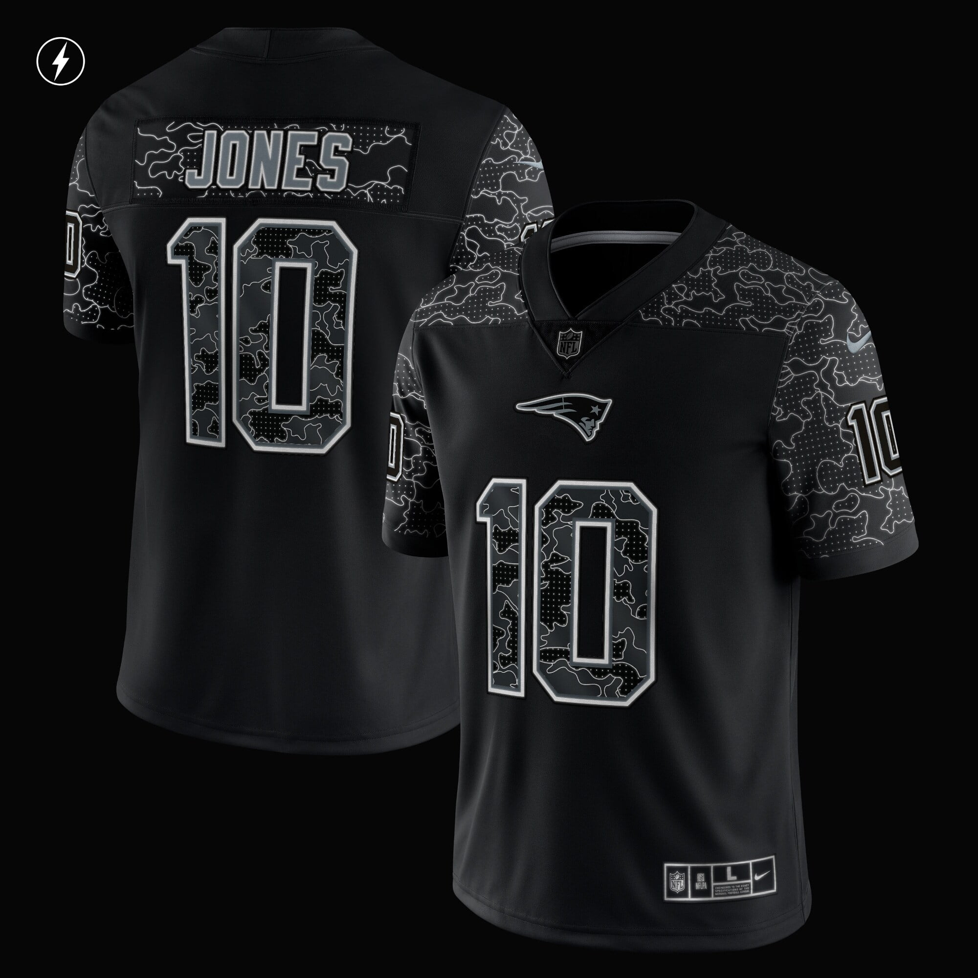 Men's Nike Mac Jones Black New England Patriots RFLCTV Limited Jersey