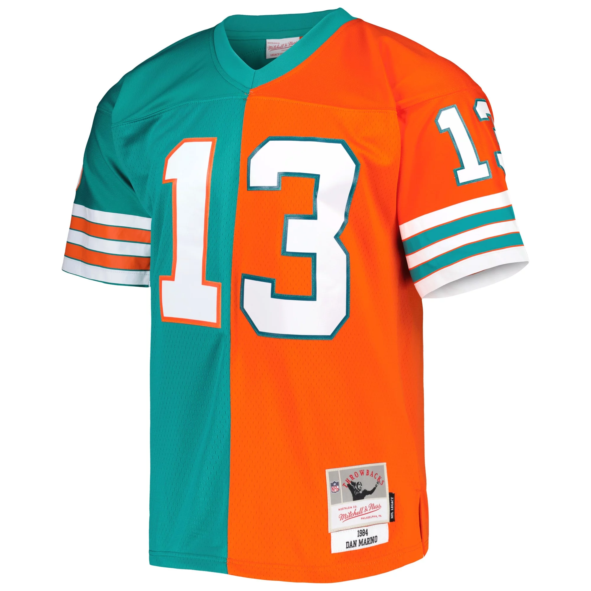 Men's Mitchell & Ness Dan Marino Aqua/Orange Miami Dolphins Big & Tall Split Legacy Retired Player Replica Jersey