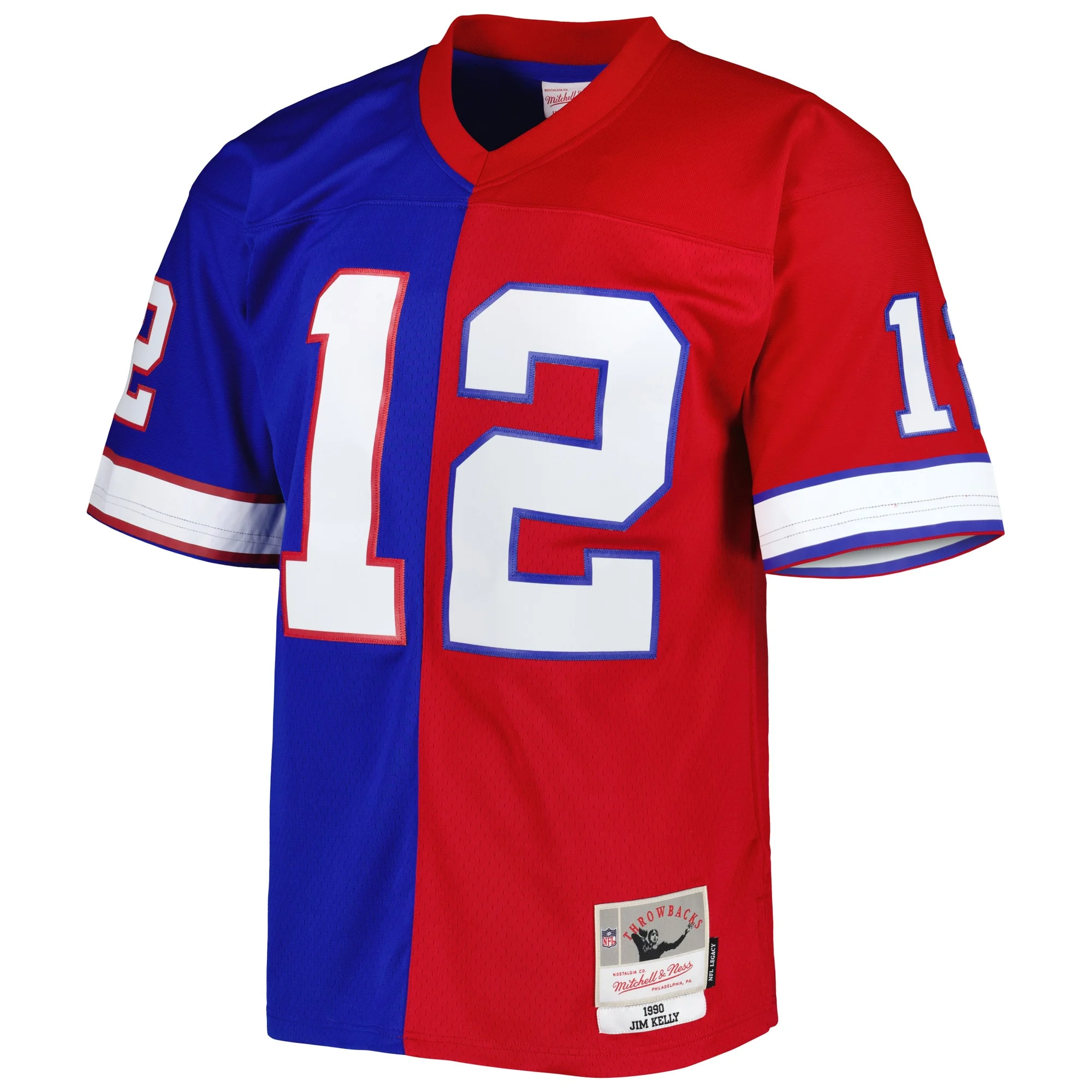 Men's Mitchell & Ness Jim Kelly Royal/Red Buffalo Bills Big & Tall Split Legacy Retired Player Replica Jersey