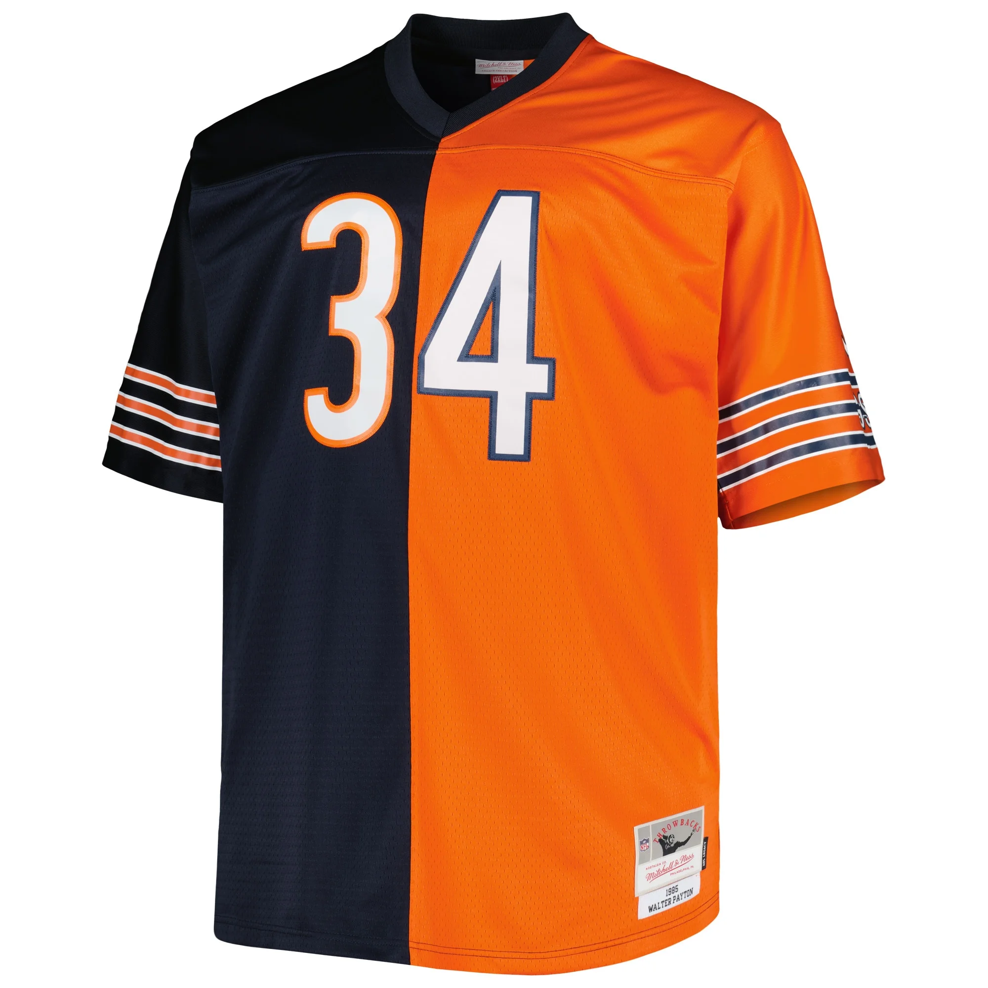 Men's Mitchell & Ness Walter Payton Navy/Orange Chicago Bears Big & Tall Split Legacy Retired Player Replica Jersey