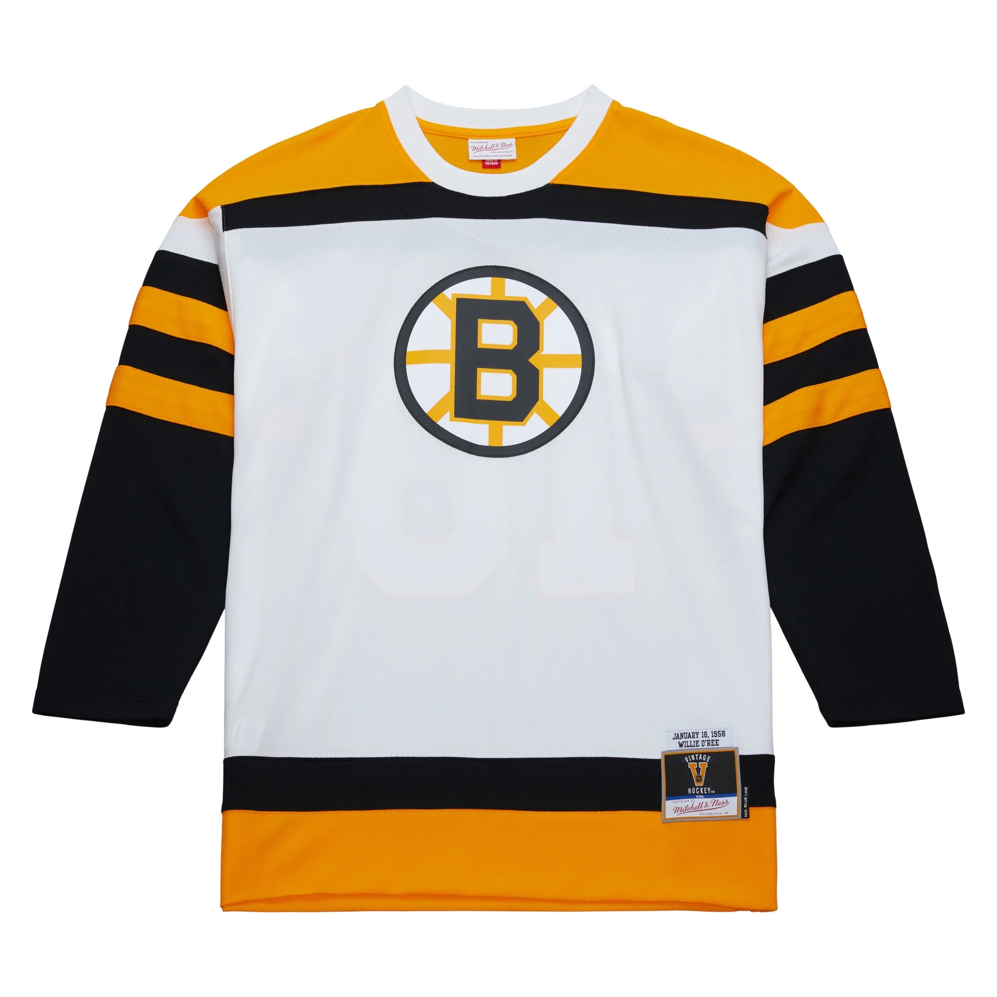 Men's Mitchell & Ness Willie O'Ree White Boston Bruins 1958 Blue Line Player Jersey