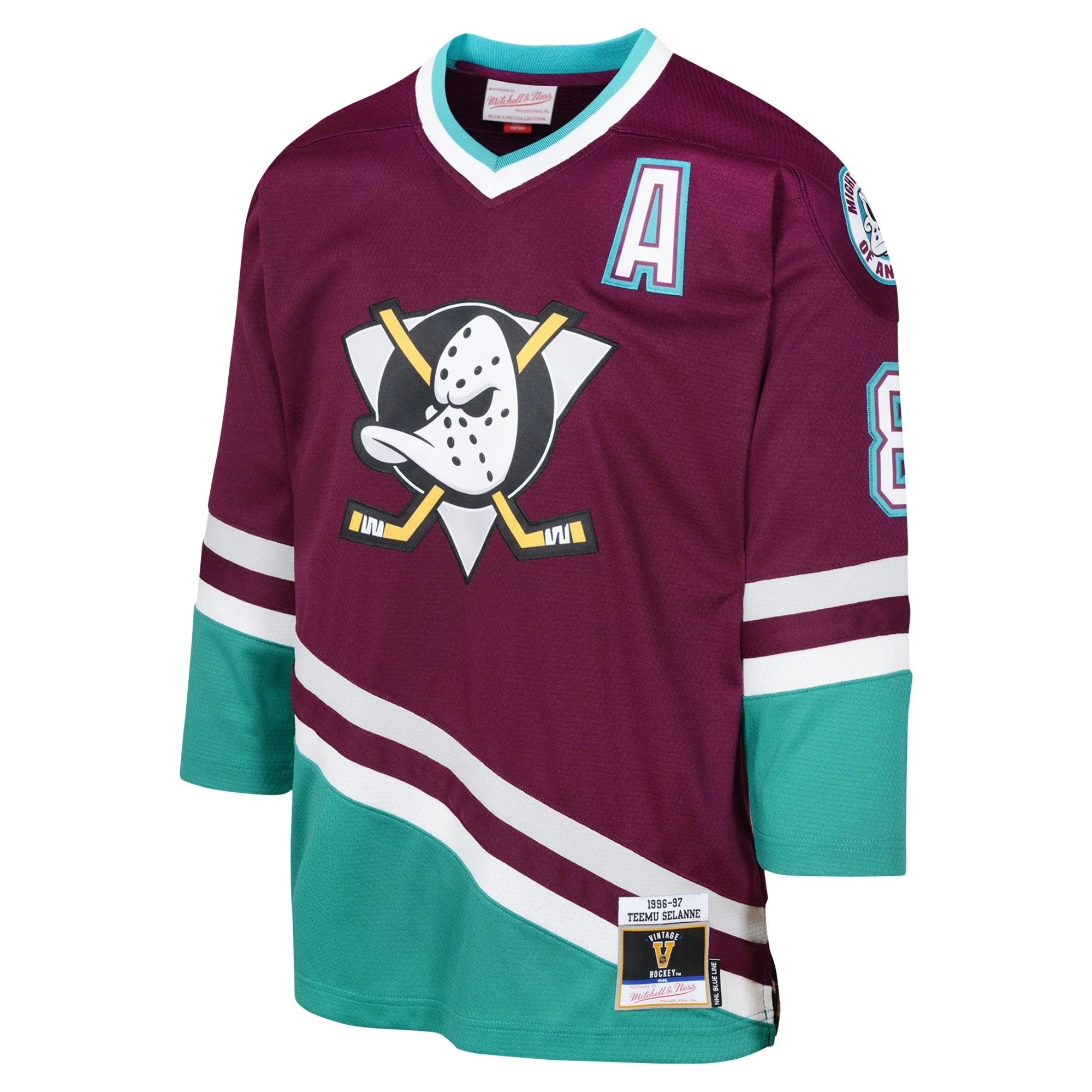 Youth Mitchell & Ness Teemu Selanne Maroon Anaheim Ducks 1996 Blue Line Player Jersey