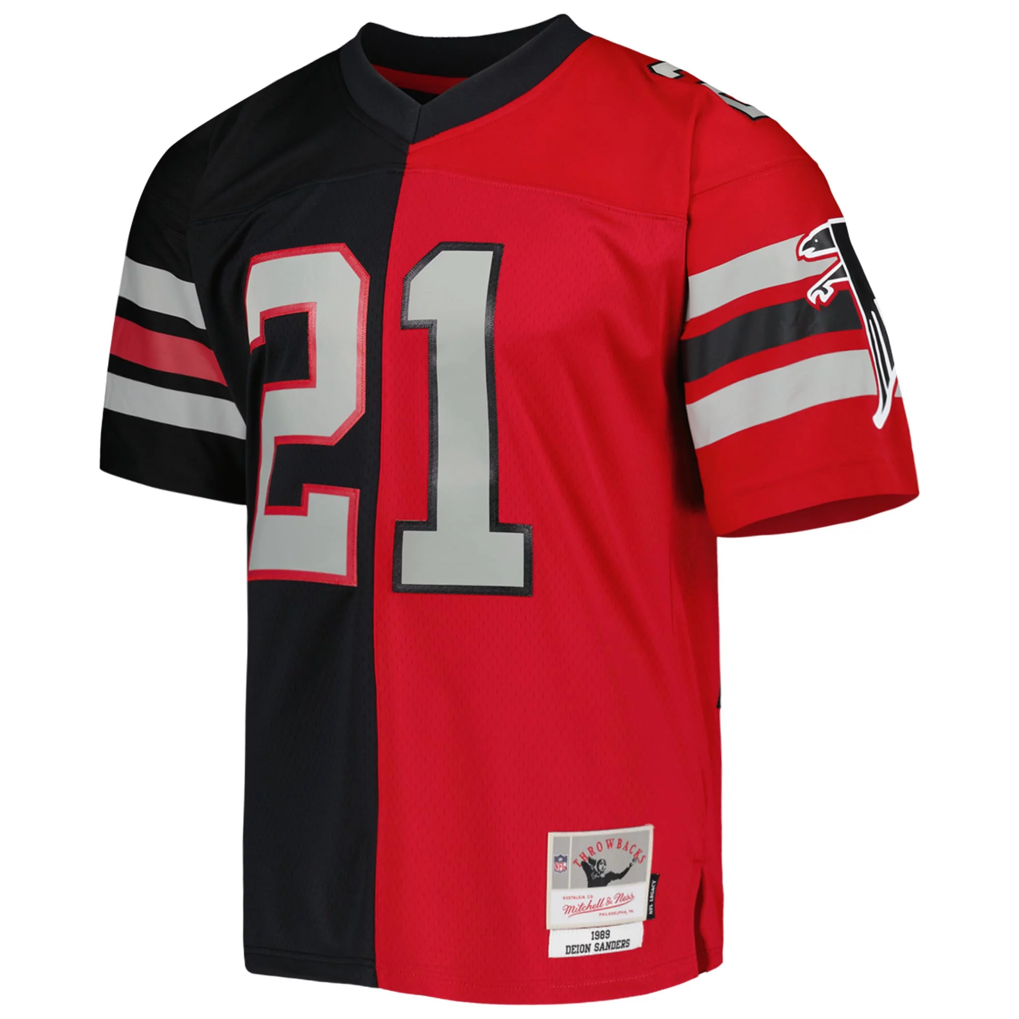 Men's Mitchell & Ness Deion Sanders Black/Red Atlanta Falcons Big & Tall Split Legacy Retired Player Replica Jersey
