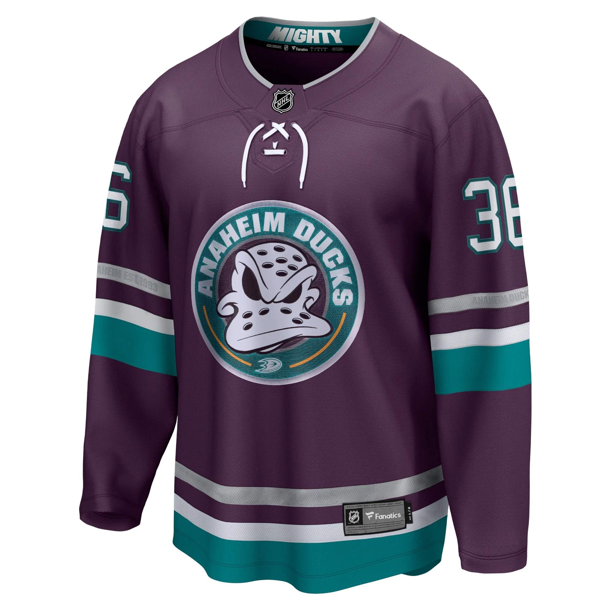 Men's Fanatics John Gibson Purple Anaheim Ducks 30th Anniversary Premier Breakaway Jersey