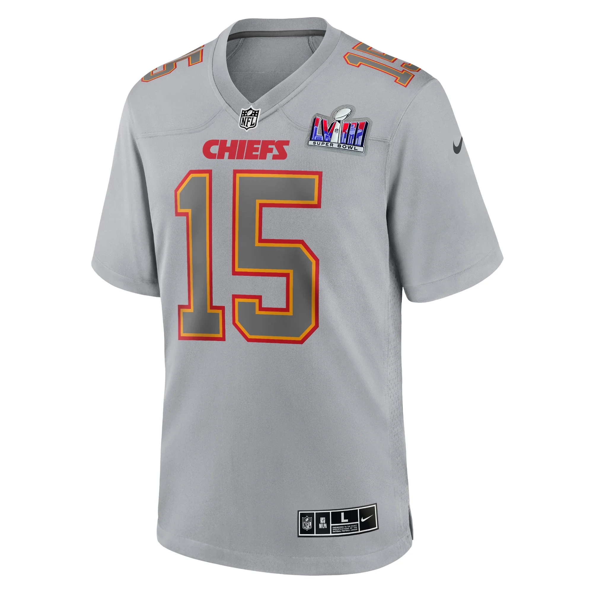Men's Nike Patrick Mahomes Gray Kansas City Chiefs Super Bowl LVIII Atmosphere Fashion Game Jersey