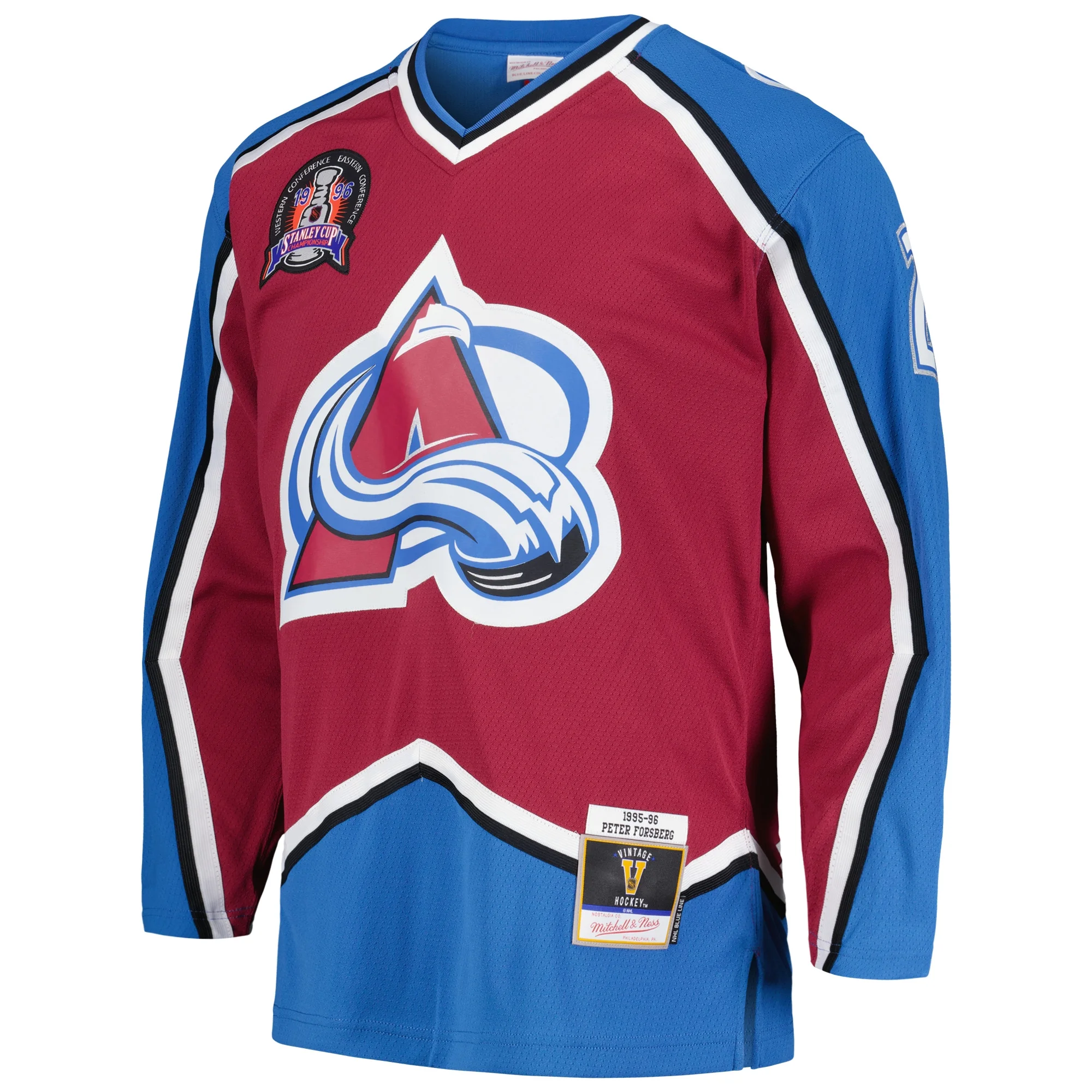 Men's Mitchell & Ness Peter Forsberg Burgundy Colorado Avalanche 1995/96 Blue Line Player Jersey