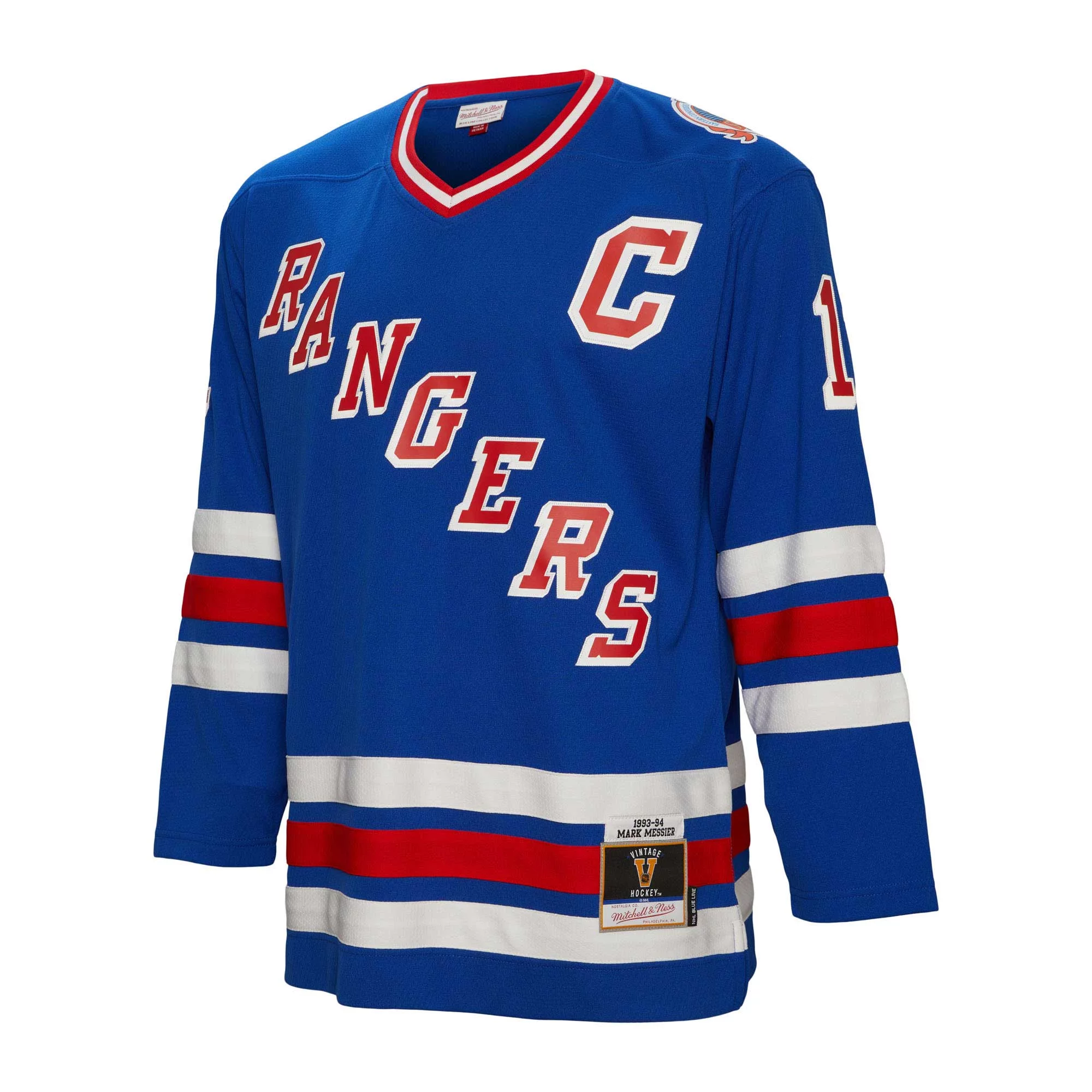 Men's Mitchell & Ness Mark Messier Blue New York Rangers Captain Patch 1993/94 Blue Line Player Jersey