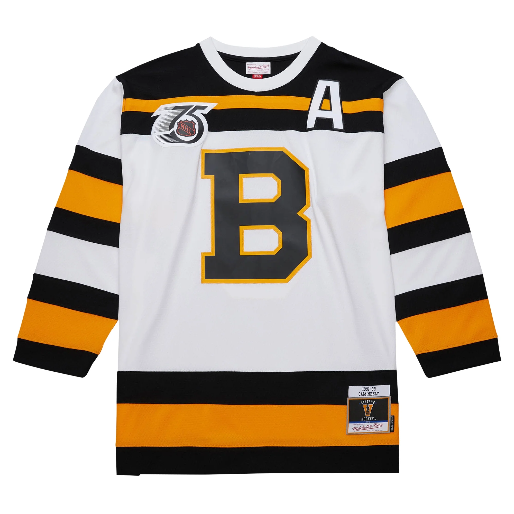 Men's Mitchell & Ness Cam Neely White Boston Bruins 1991/92 Alternate Captain Blue Line Player Jersey