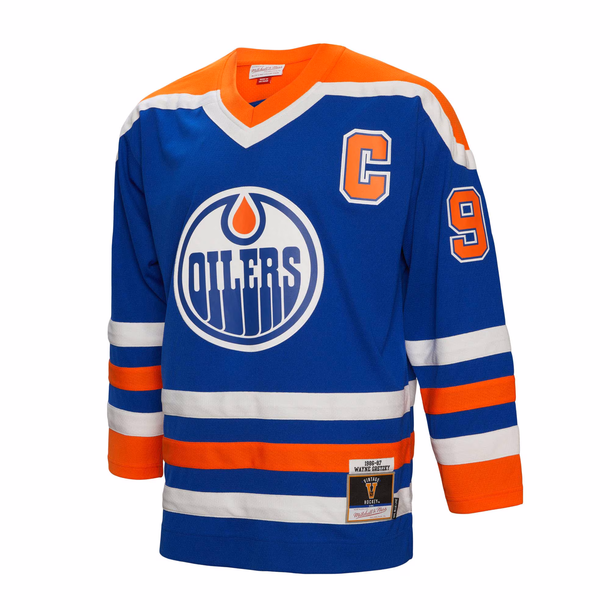 Wayne Gretzky Edmonton Oilers Mitchell & Ness Big & Tall 1986 Captain Patch Blue Line Player Jersey - Royal